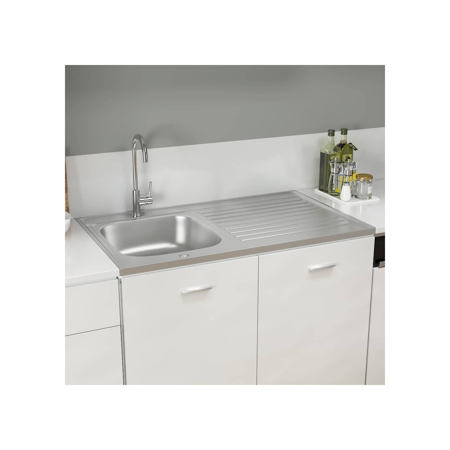 Jeu d'évier de cuisine et égouttoir argenté 1000x600x155mm inox