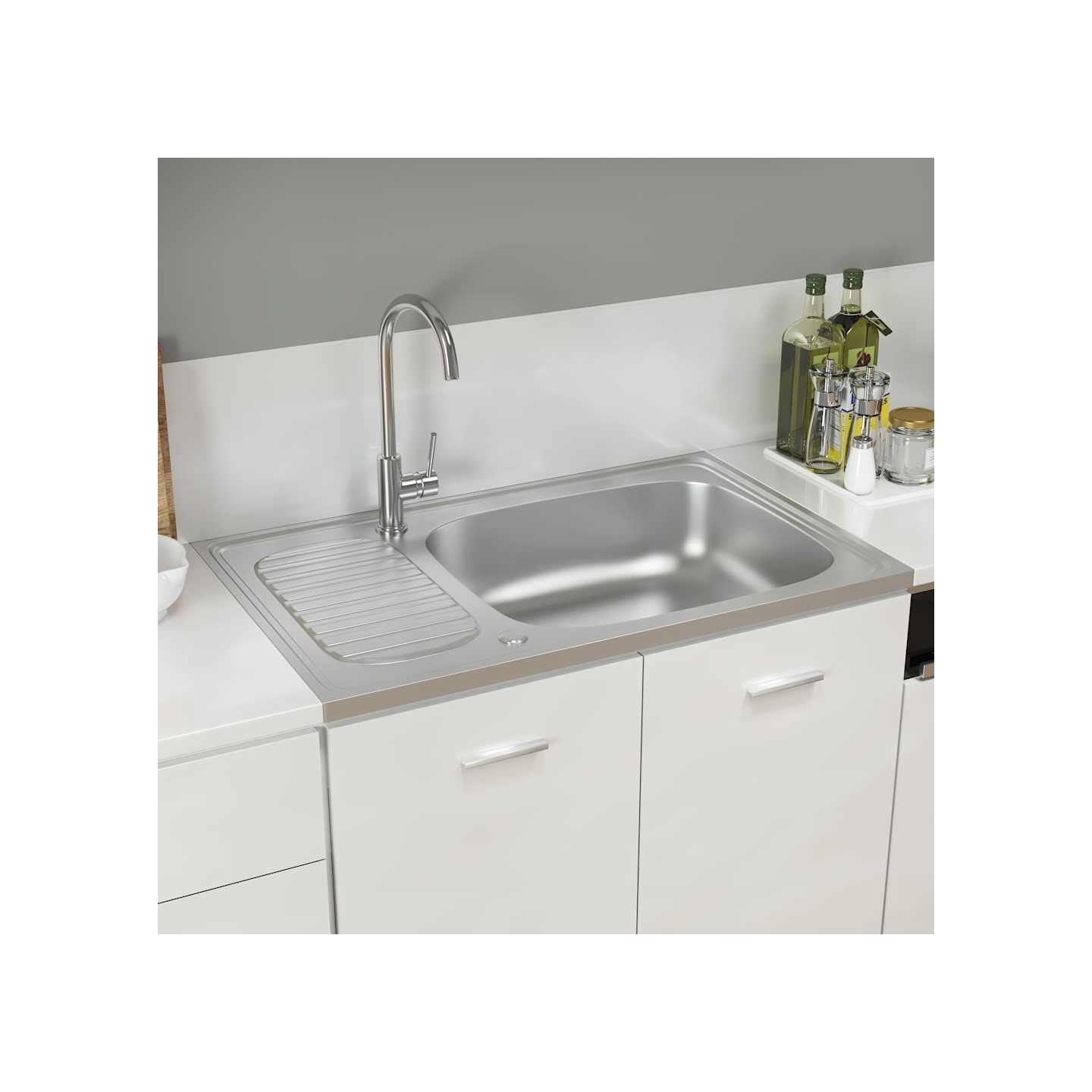 Jeu d'évier de cuisine et égouttoir argenté 800x500x155 mm inox