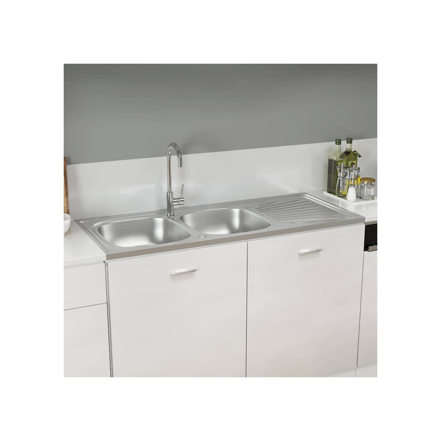 Évier de cuisine à double évier argenté 1200x500x155 mm inox