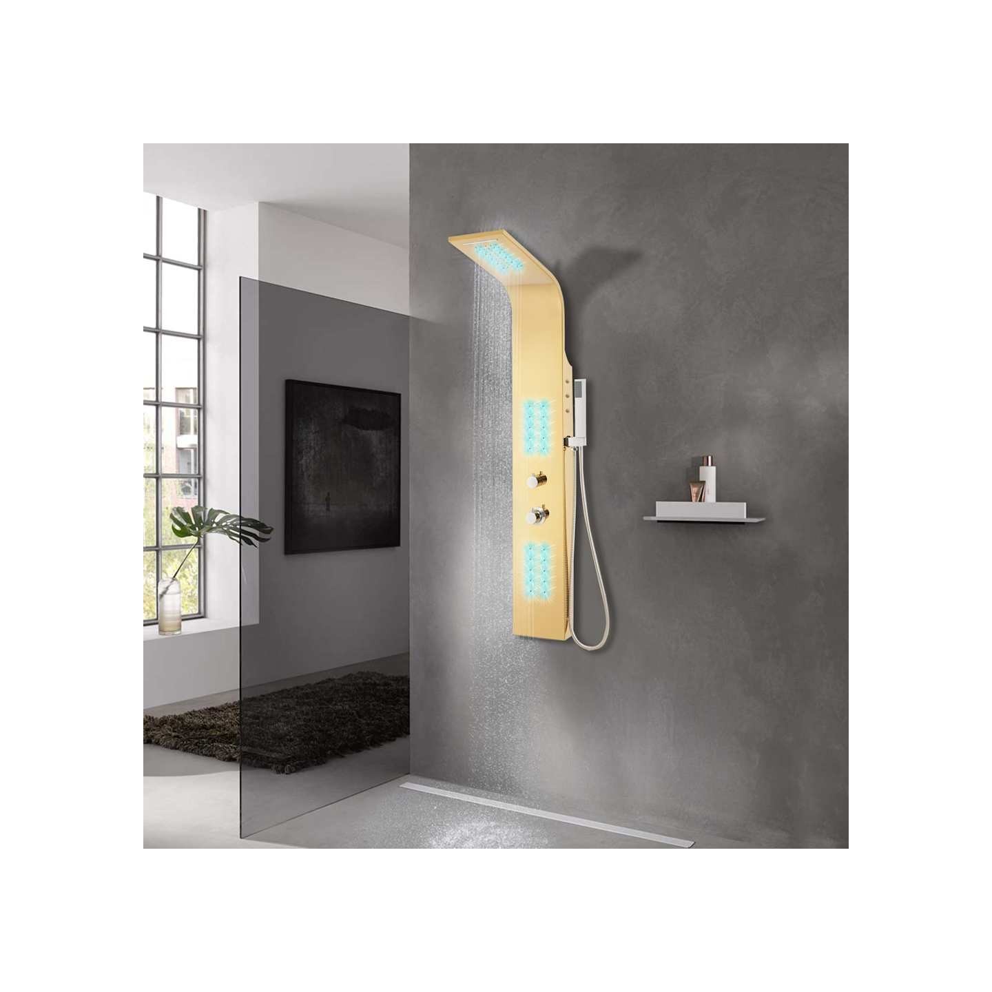 Système de panneau de douche acier inoxydable doré incurvé