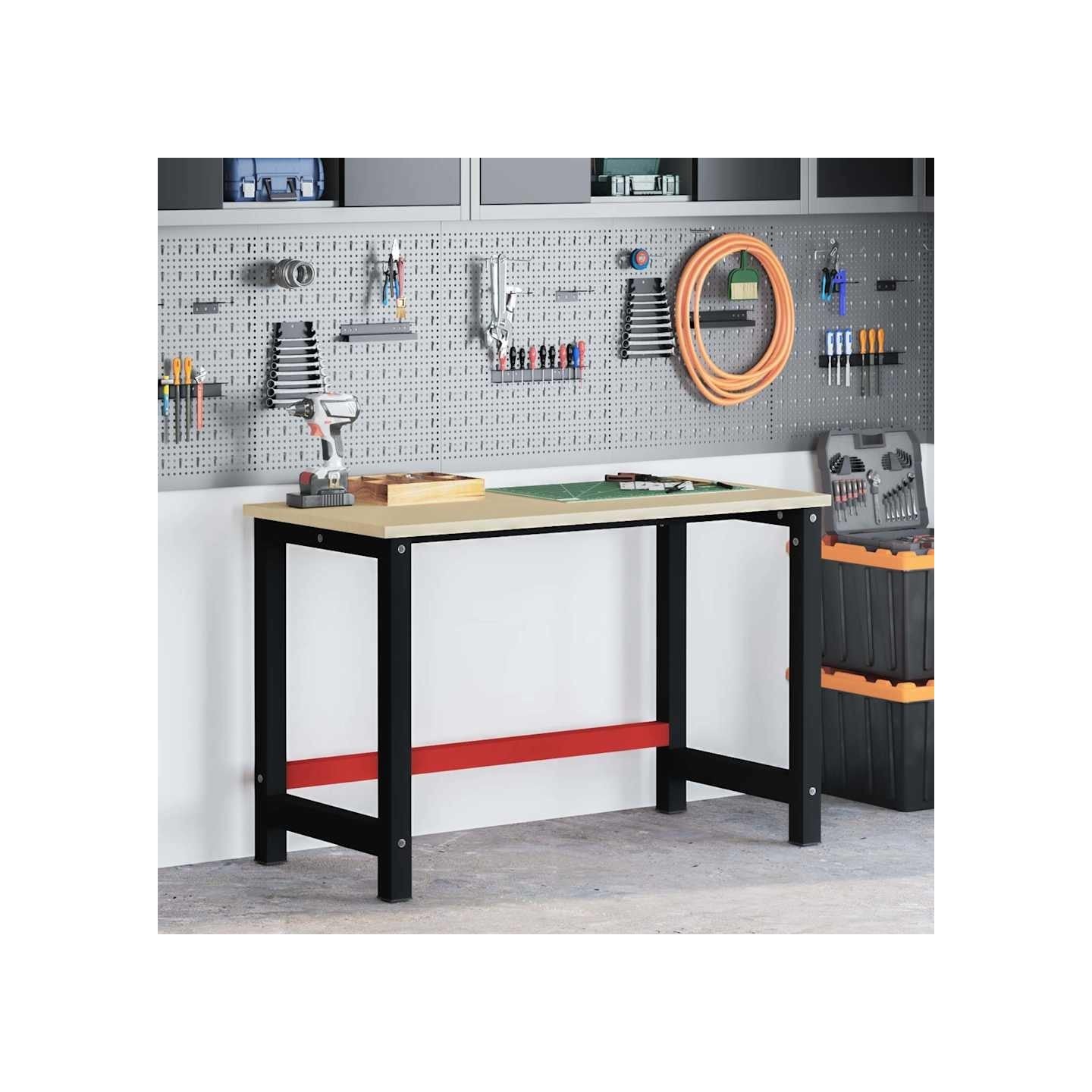 Cadre de banc de travail Métal 120x57x79 cm Noir et rouge