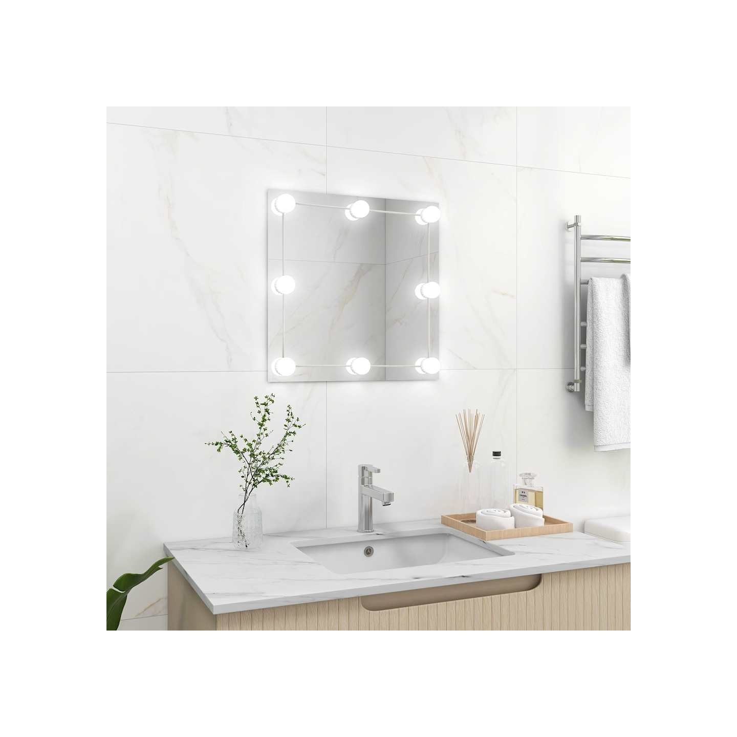 Miroir mural avec lampes LED Carré Verre