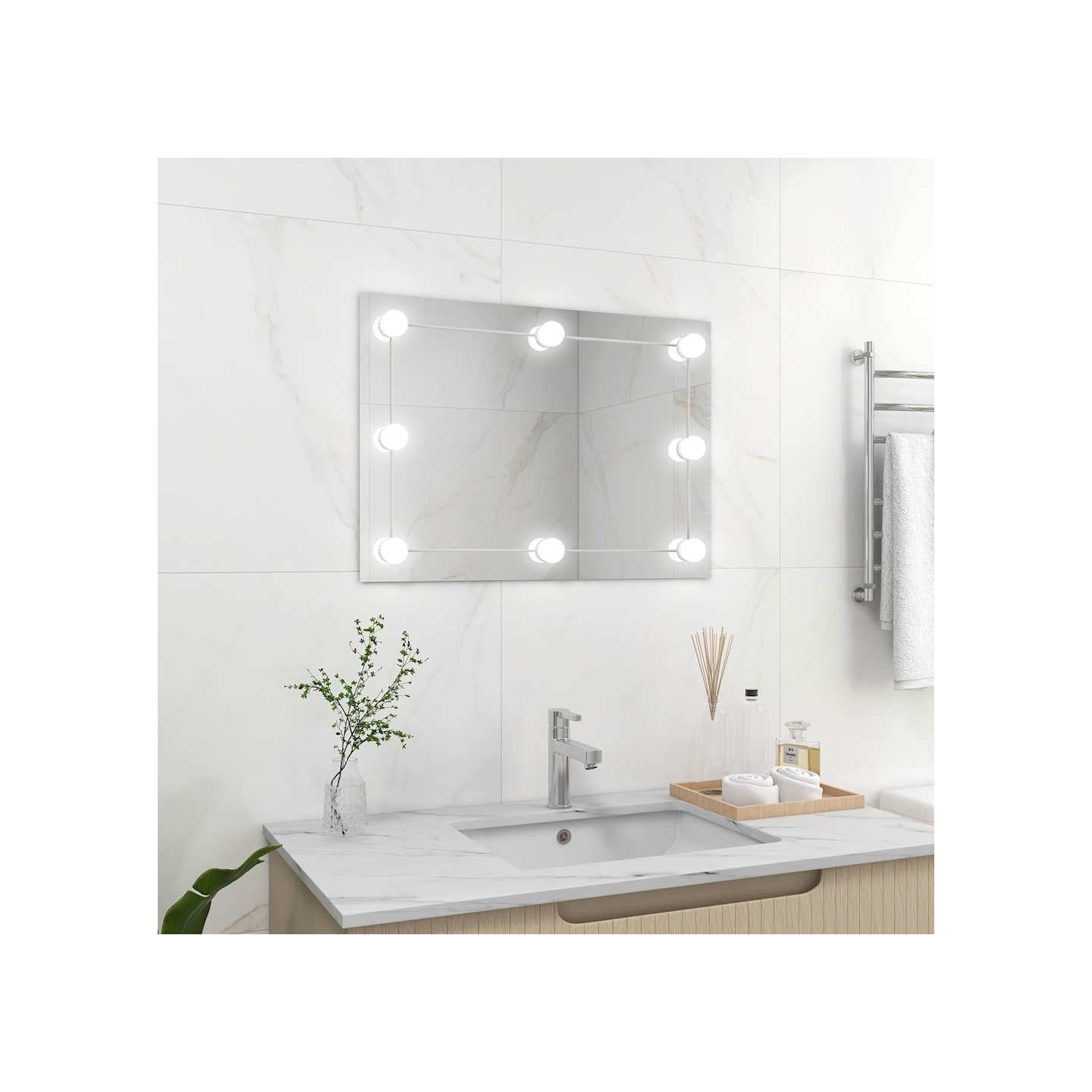 Miroir mural sans cadre avec lampes LED Rectangulaire Verre