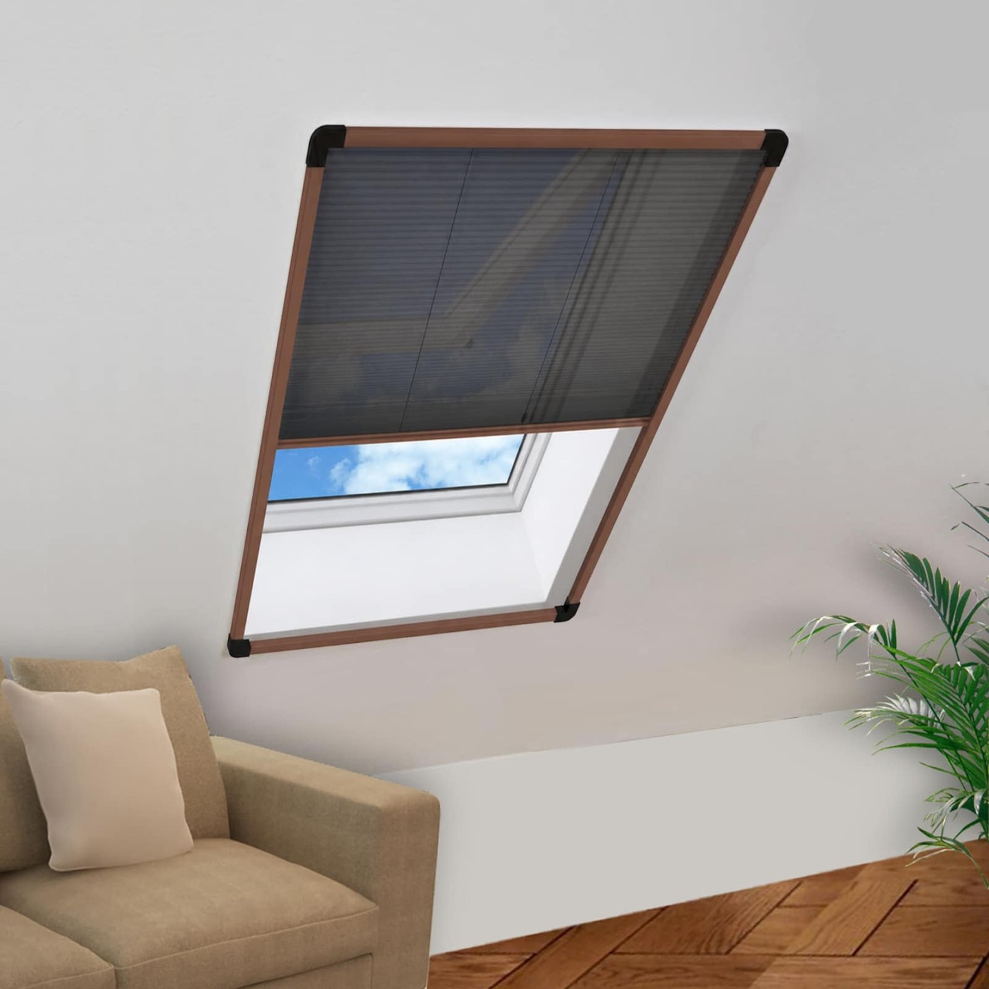 Moustiquaire plissée pour fenêtre Aluminium Marron 80x100 cm
