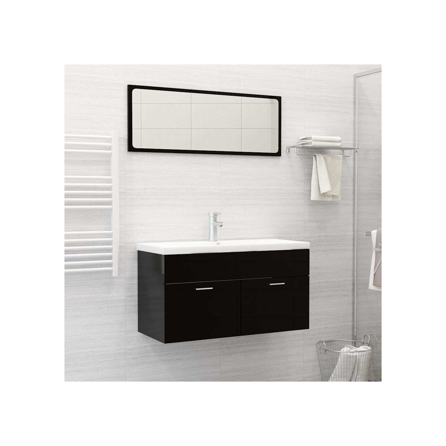 Lavabo encastré avec robinet 91x39x18 cm céramique blanc