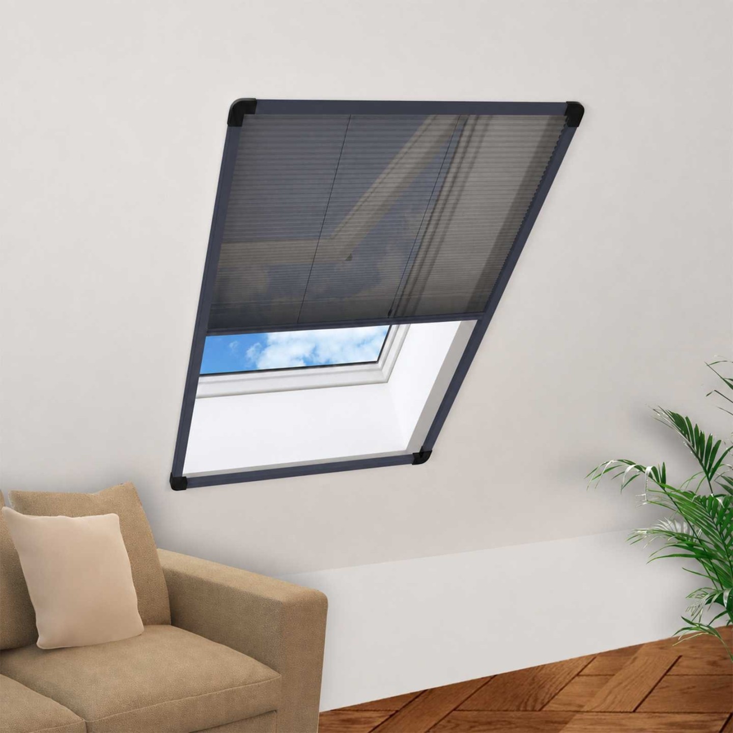 Moustiquaire plissée pour fenêtre Aluminium Anthracite 80x120cm