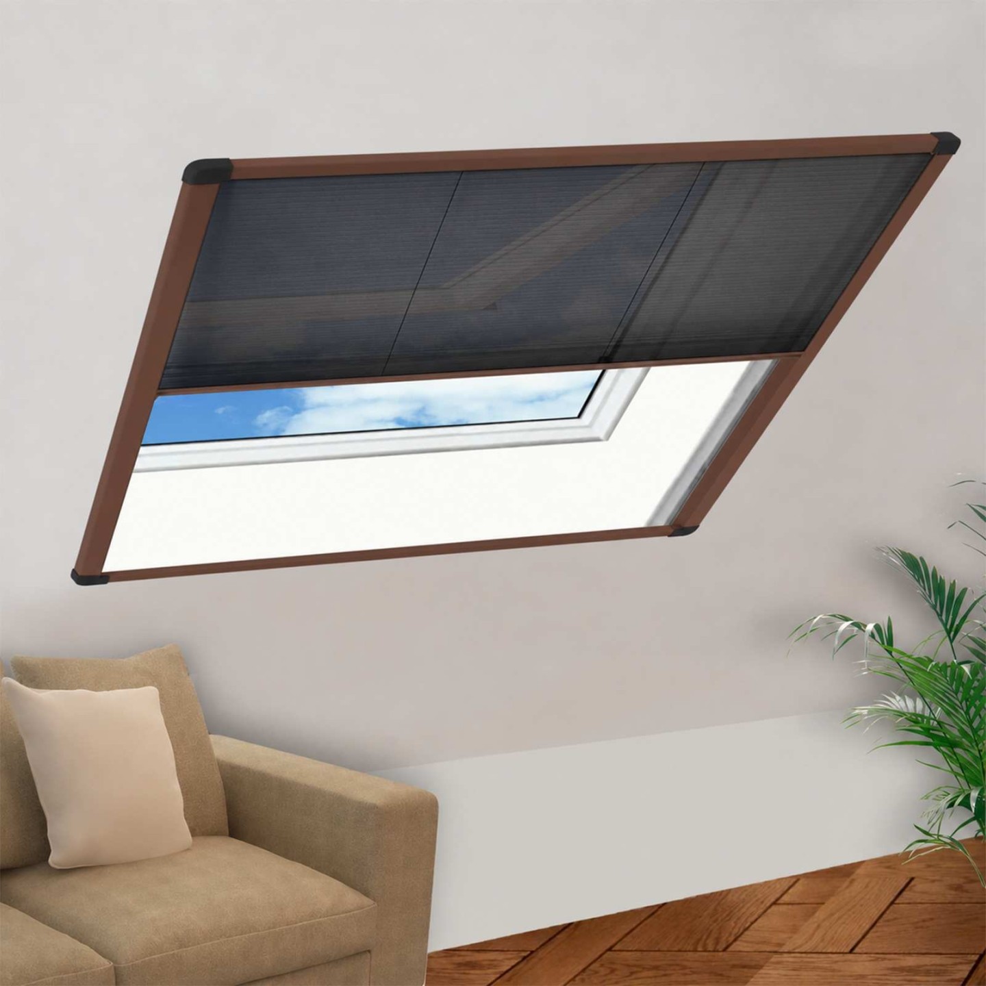 Moustiquaire plissée pour fenêtre Aluminium Marron 120x120 cm