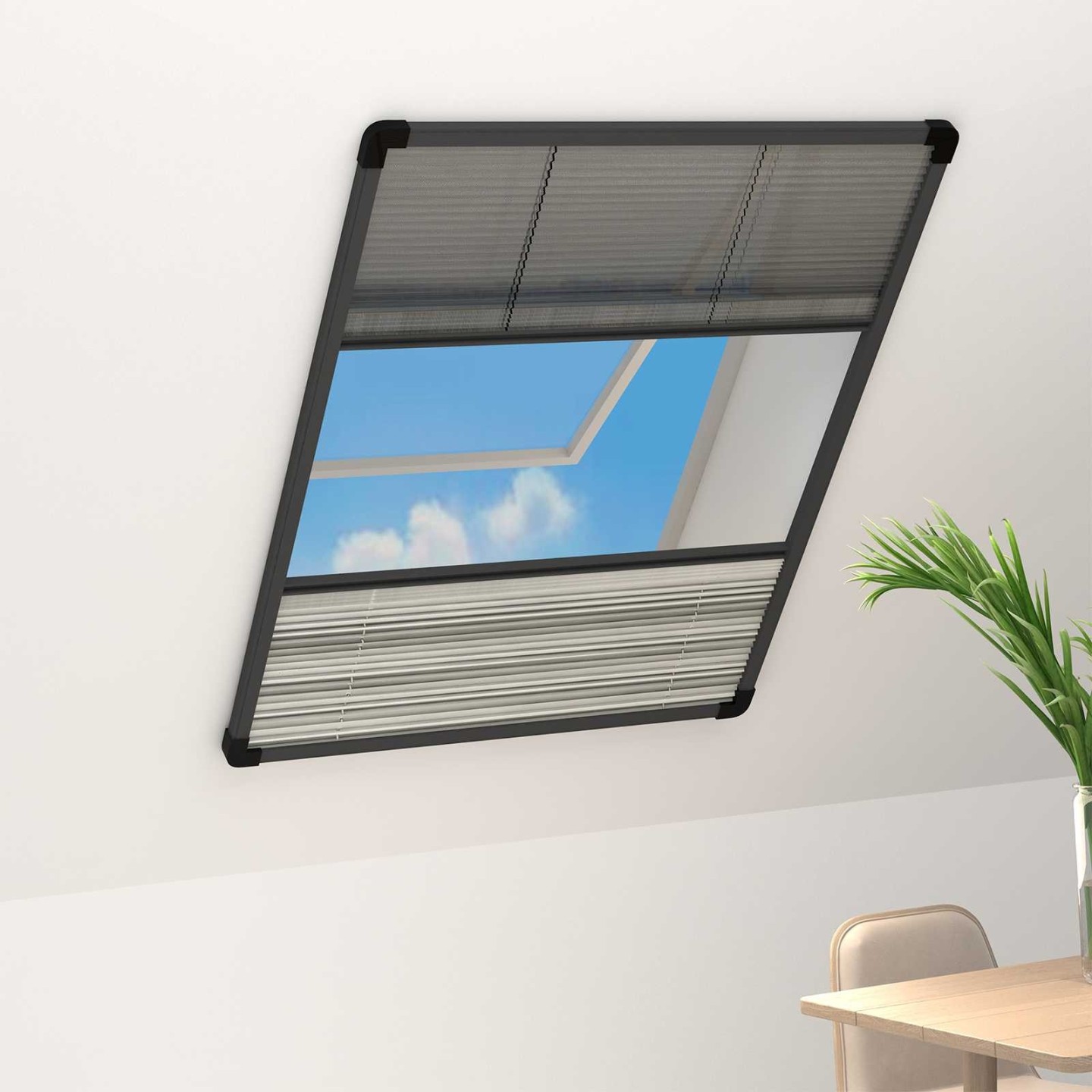 Moustiquaire plissée pour fenêtre Aluminium 80x100 cm et auvent
