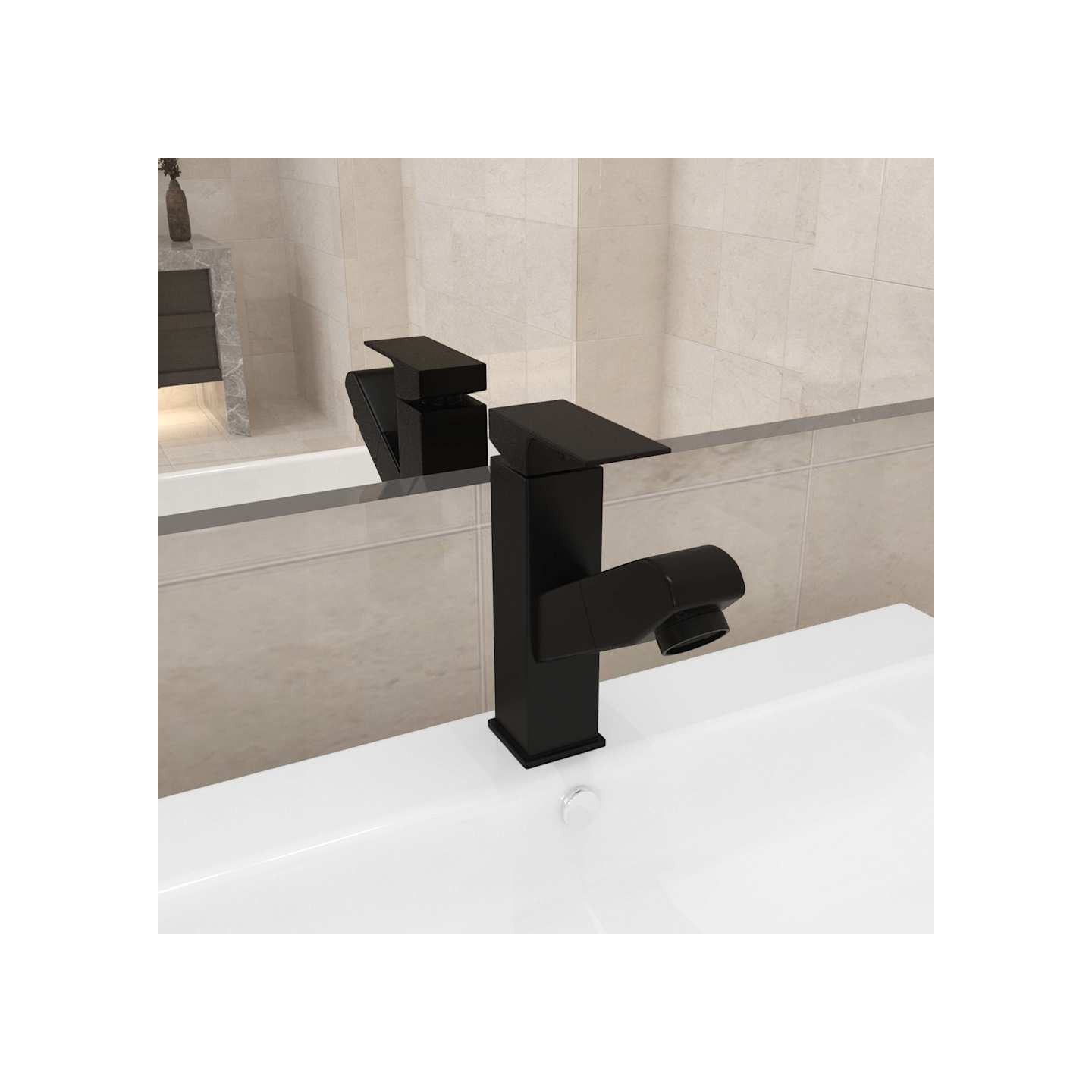 Robinet de lavabo rétractable Finition noire 157x172 mm