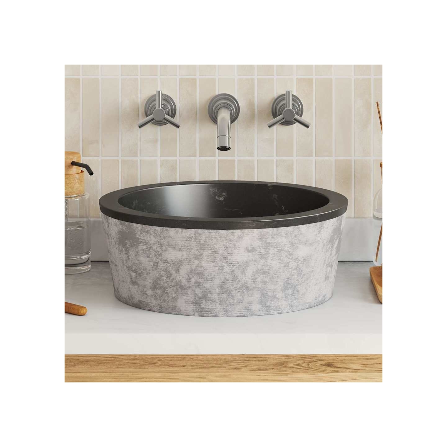 Lavabo Noir Ø40x15 cm Marbre