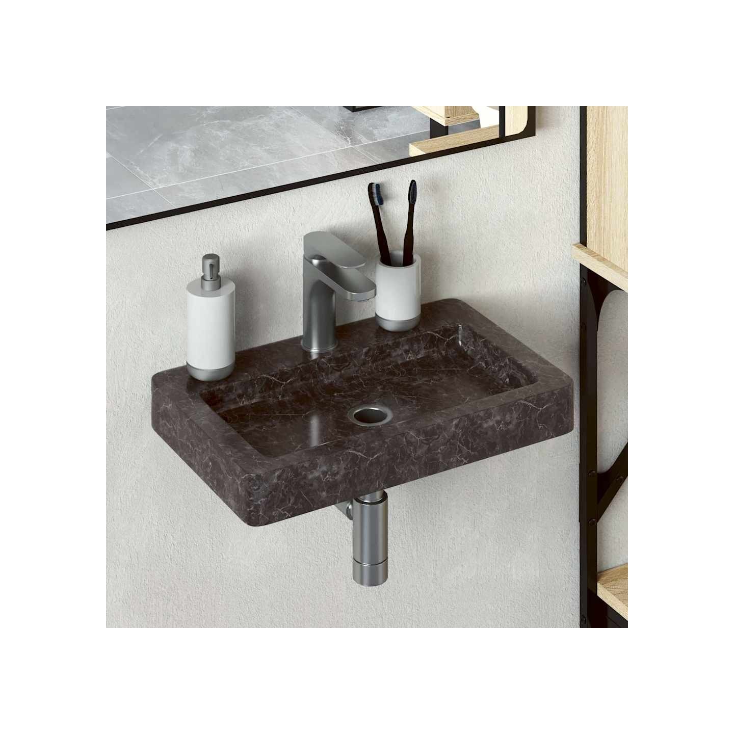 Lavabo mural noir 38x24x6,5 cm marbre