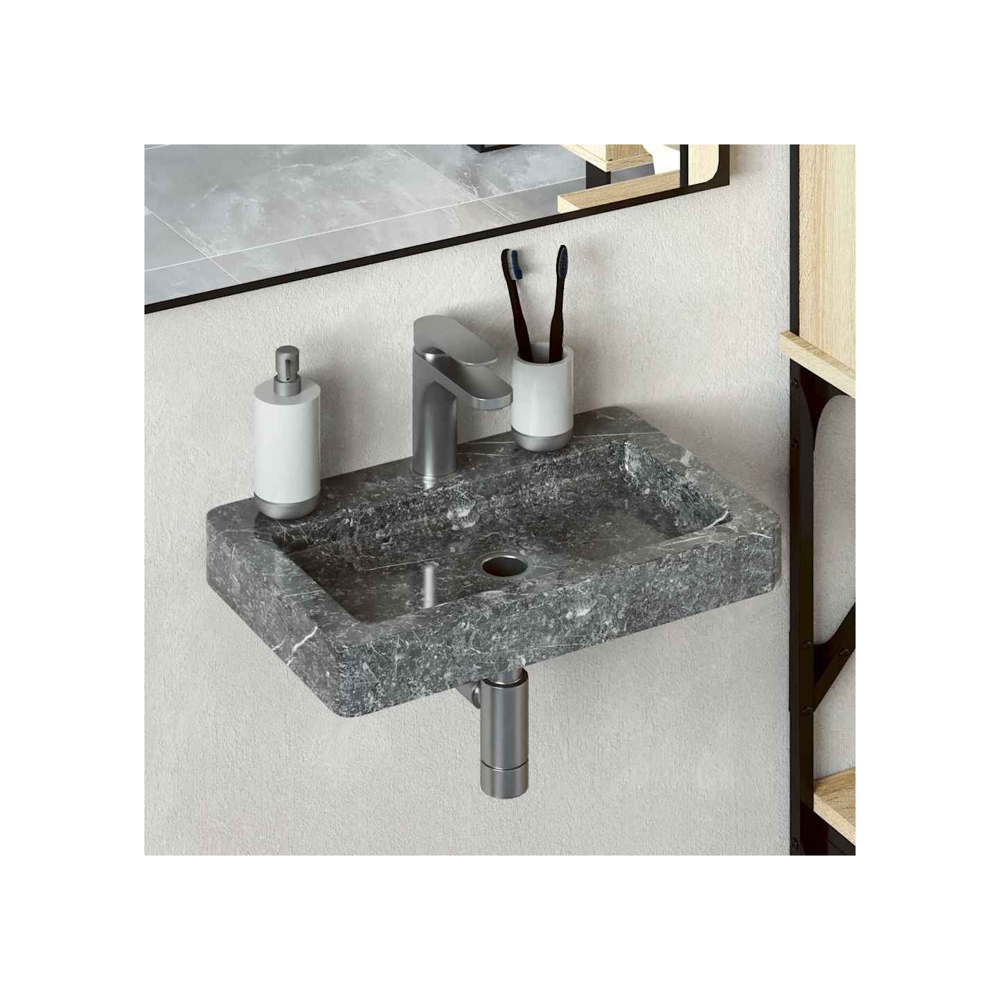 Lavabo mural gris 38x24x6,5 cm marbre