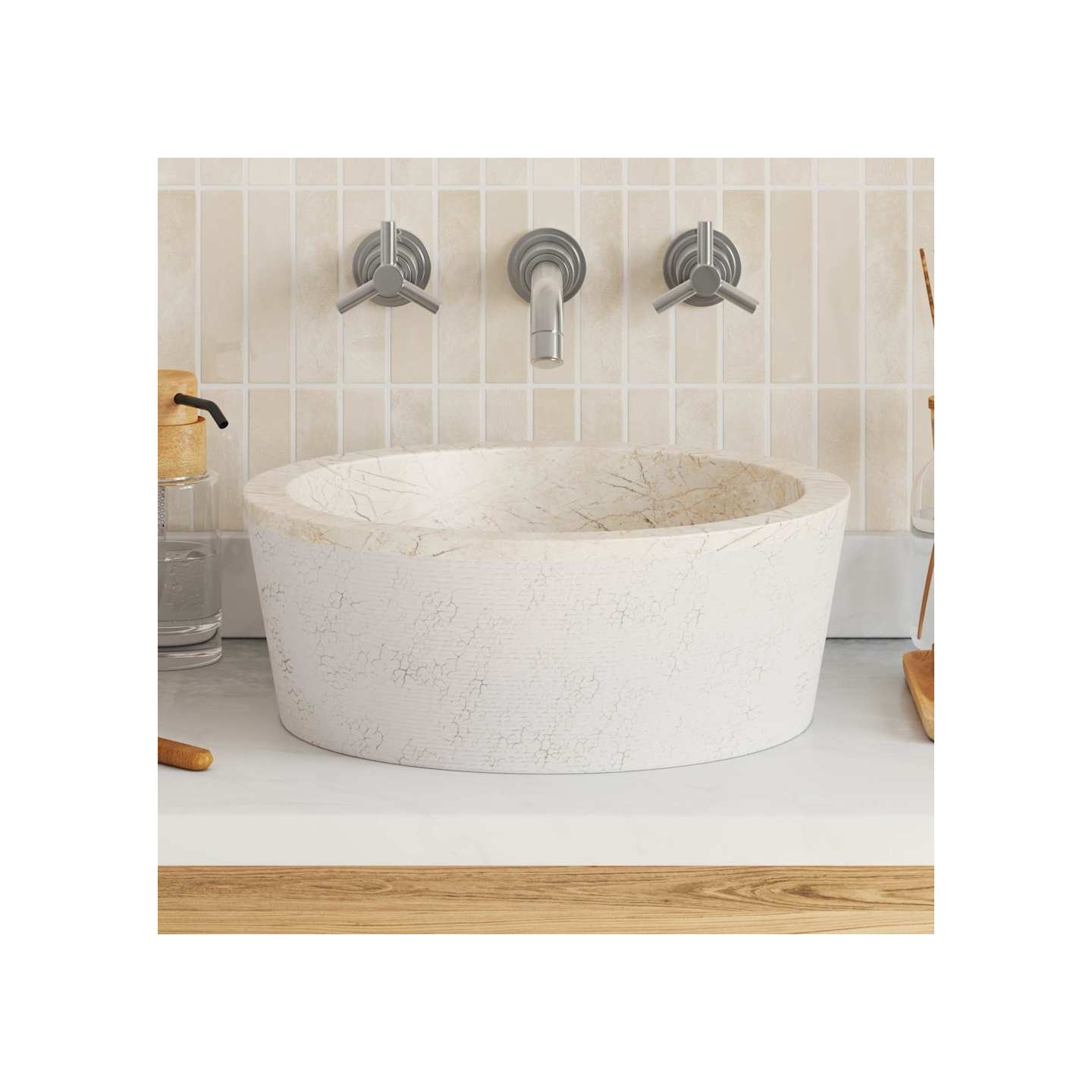 Lavabo Crème Ø40x15 cm Marbre