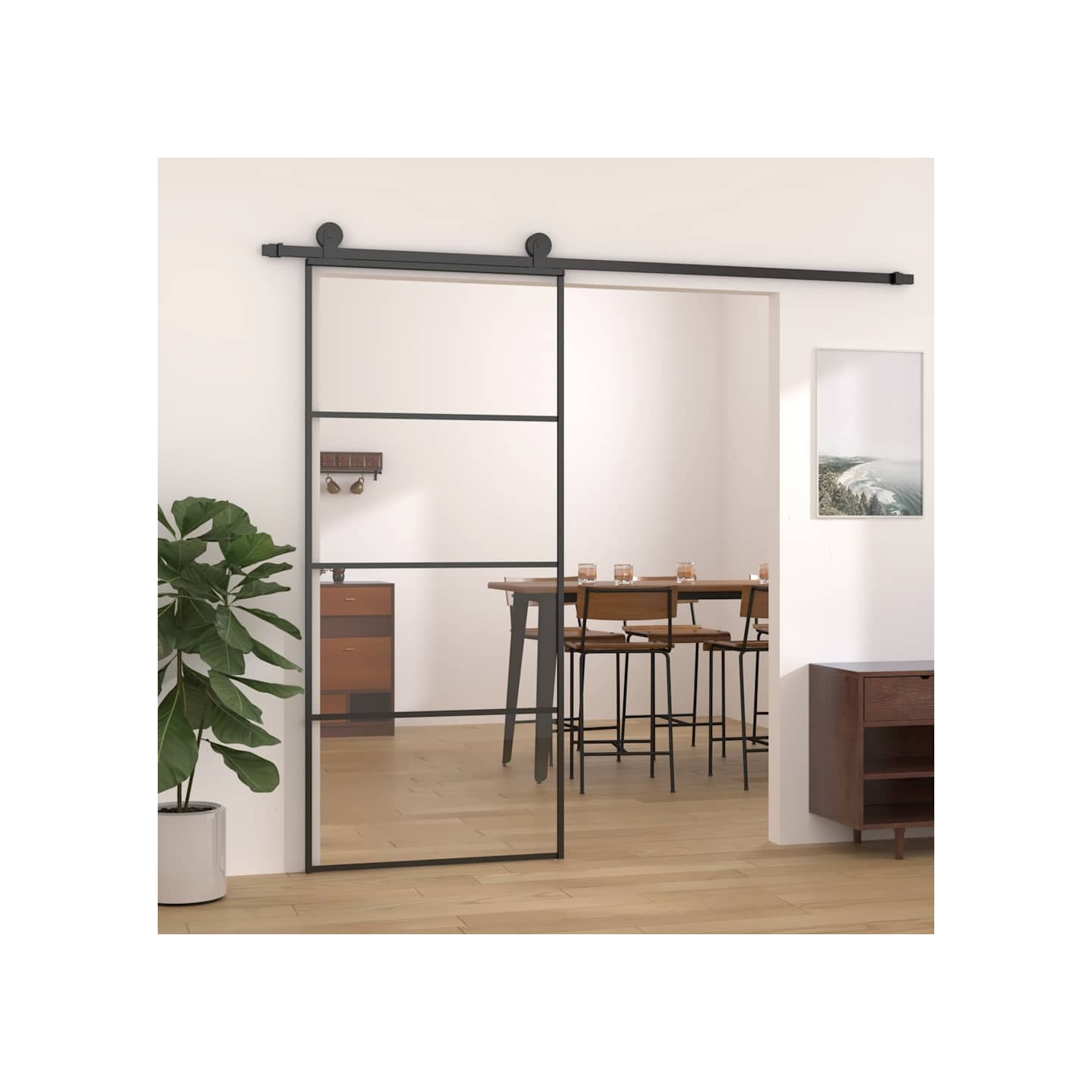 Porte coulissante Aluminium et verre ESG 90x205 cm Noir