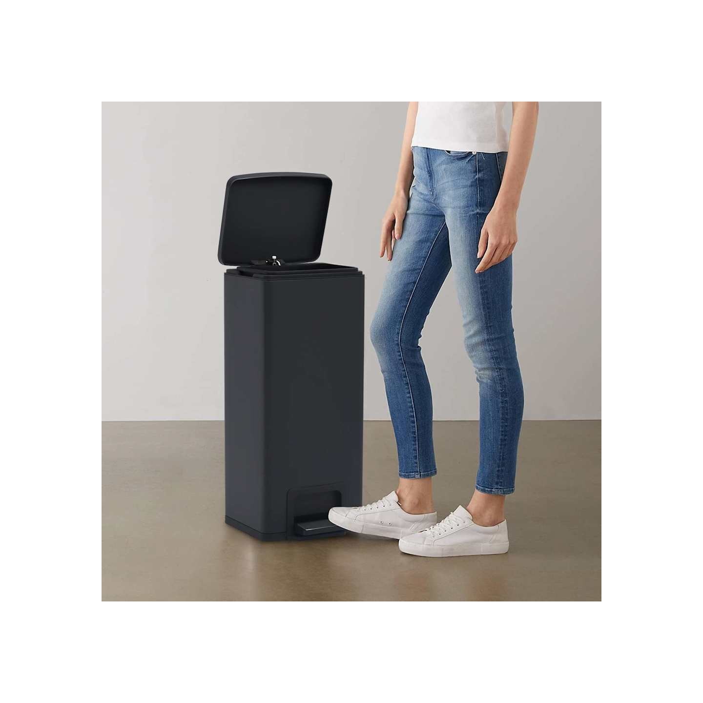 Poubelle à pédale anti-empreinte 30 L Noir Acier inoxydable