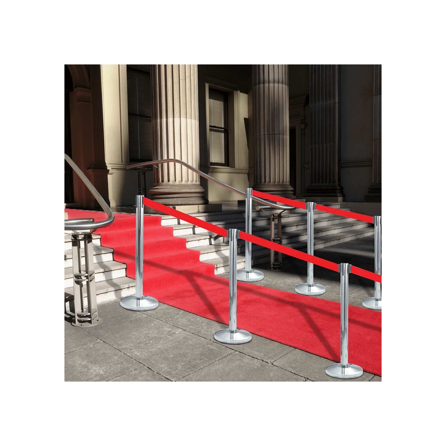 Colonnes avec bandes 4 pcs Barrière d'aéroport Inox Argenté