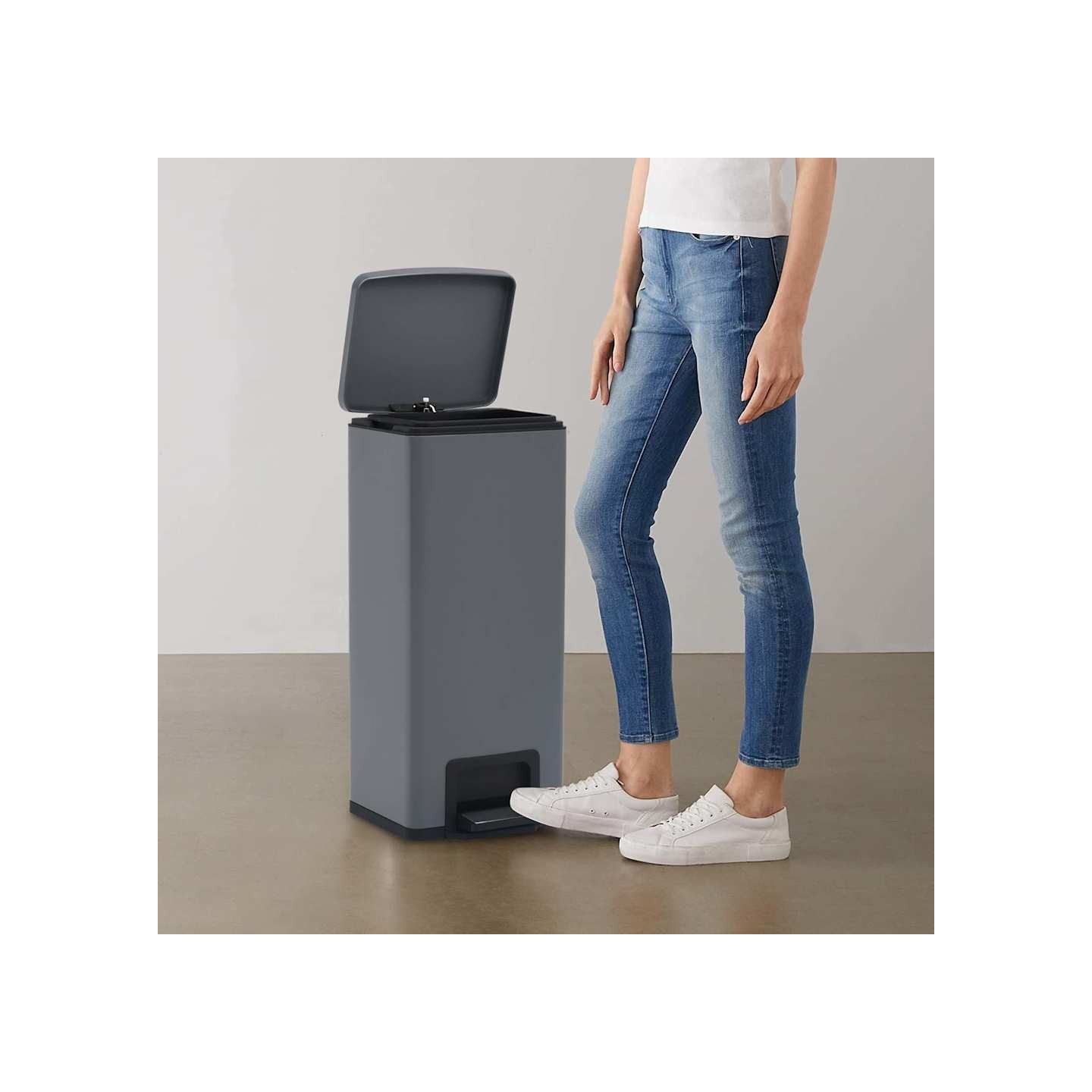 Poubelle à pédale anti-empreinte 30 L Gris Acier inoxydable