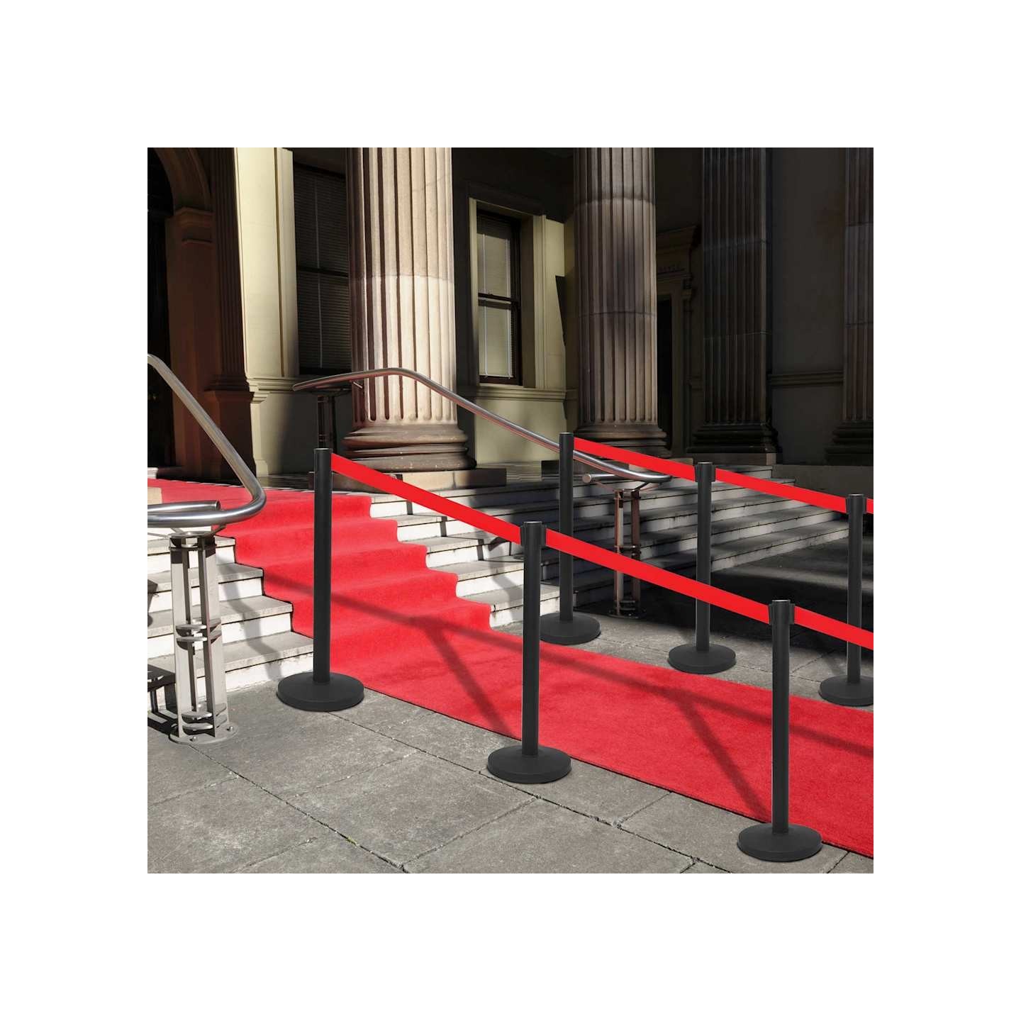 Colonnes avec bandes 4 pcs Barrière d'aéroport Fer Noir