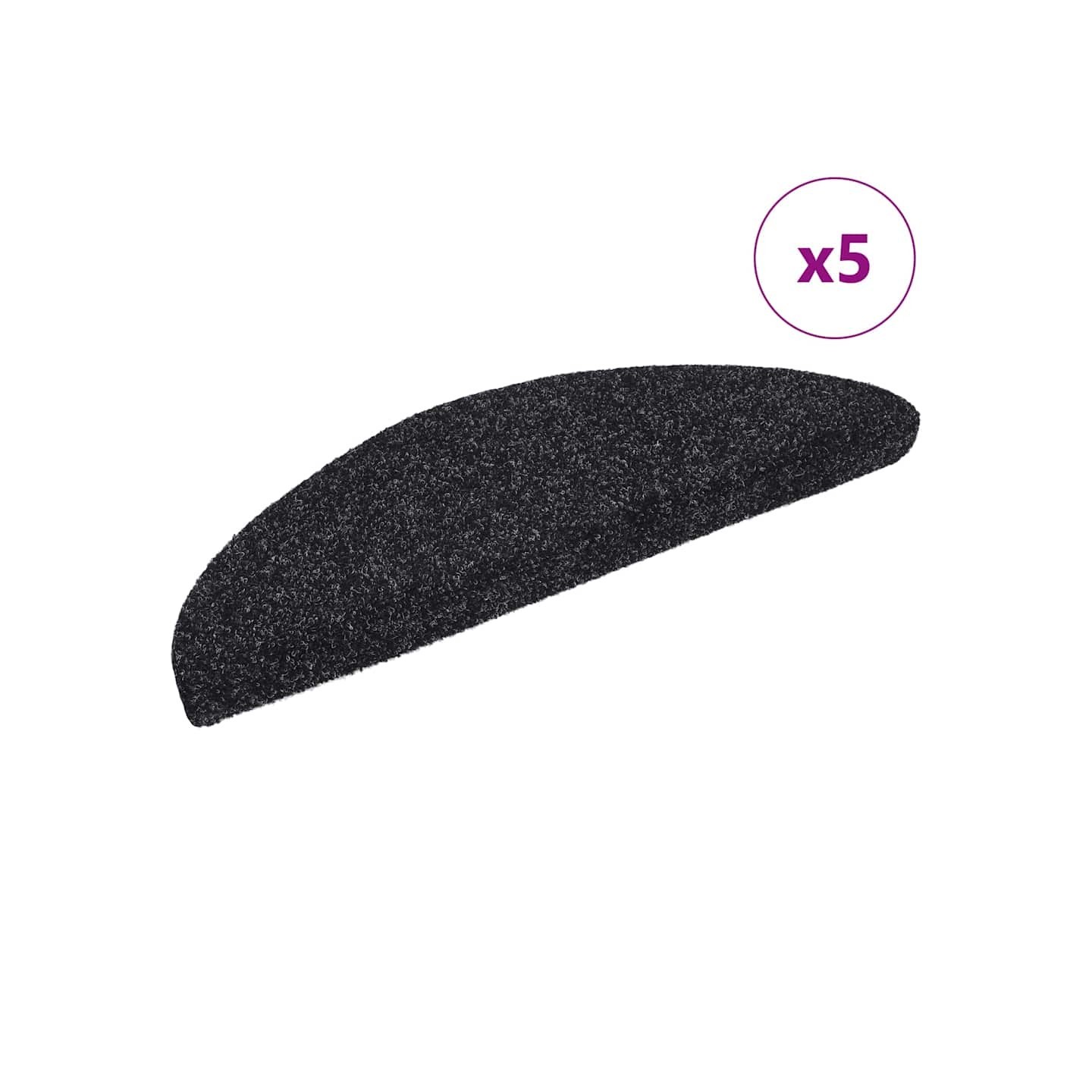 Tapis d'escalier autocollants 5 pièces 56 x 17 x 3 cm Noir Demi-rond