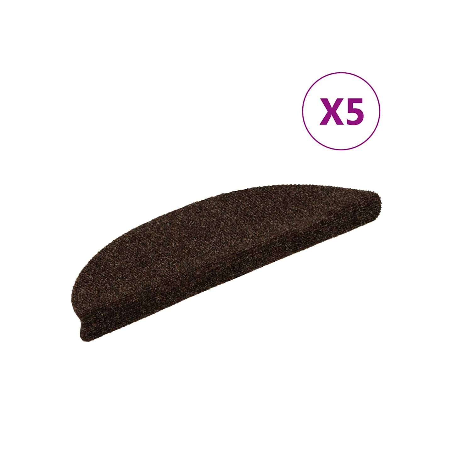 Tapis d'escalier auto-adhésifs 5 pièces 56 x 17 x 3 cm Marron Demi-rond