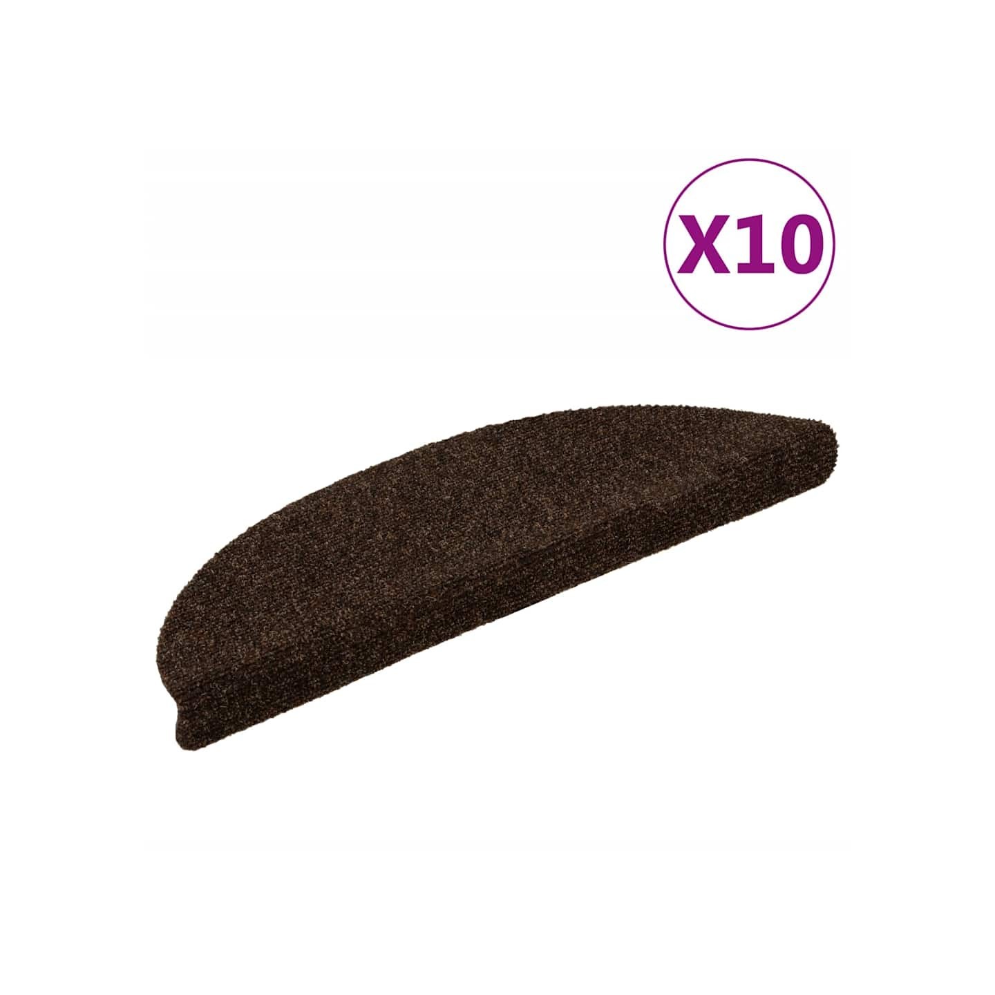 Tapis d'escalier auto-adhésifs 10 pièces 56x17x3 cm Marron