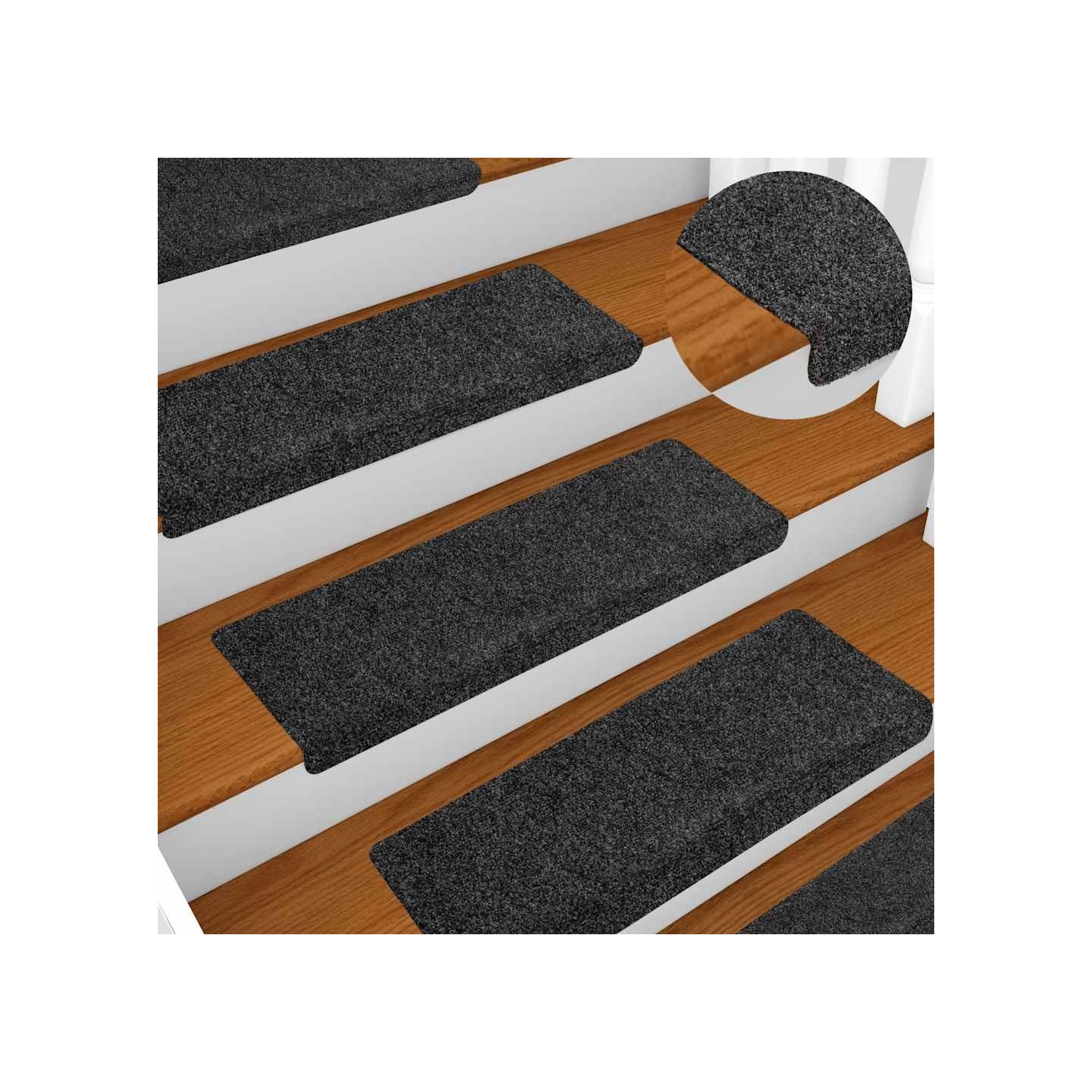 Tapis d'escalier autocollants, 10 pièces, 65 x 21 x 4 cm, Gris Foncé, bord rectangulaire