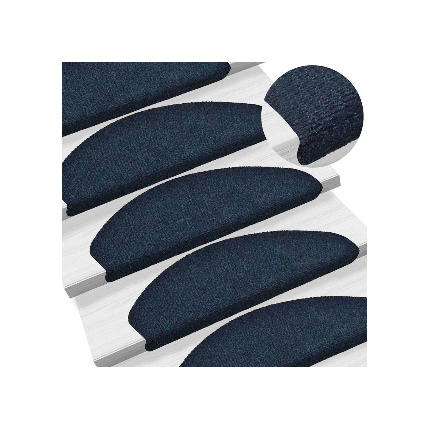 Tapis d'escalier autocollants 10 pièces 65 x 21 x 4 cm Bleu marine Demi-rond Grand