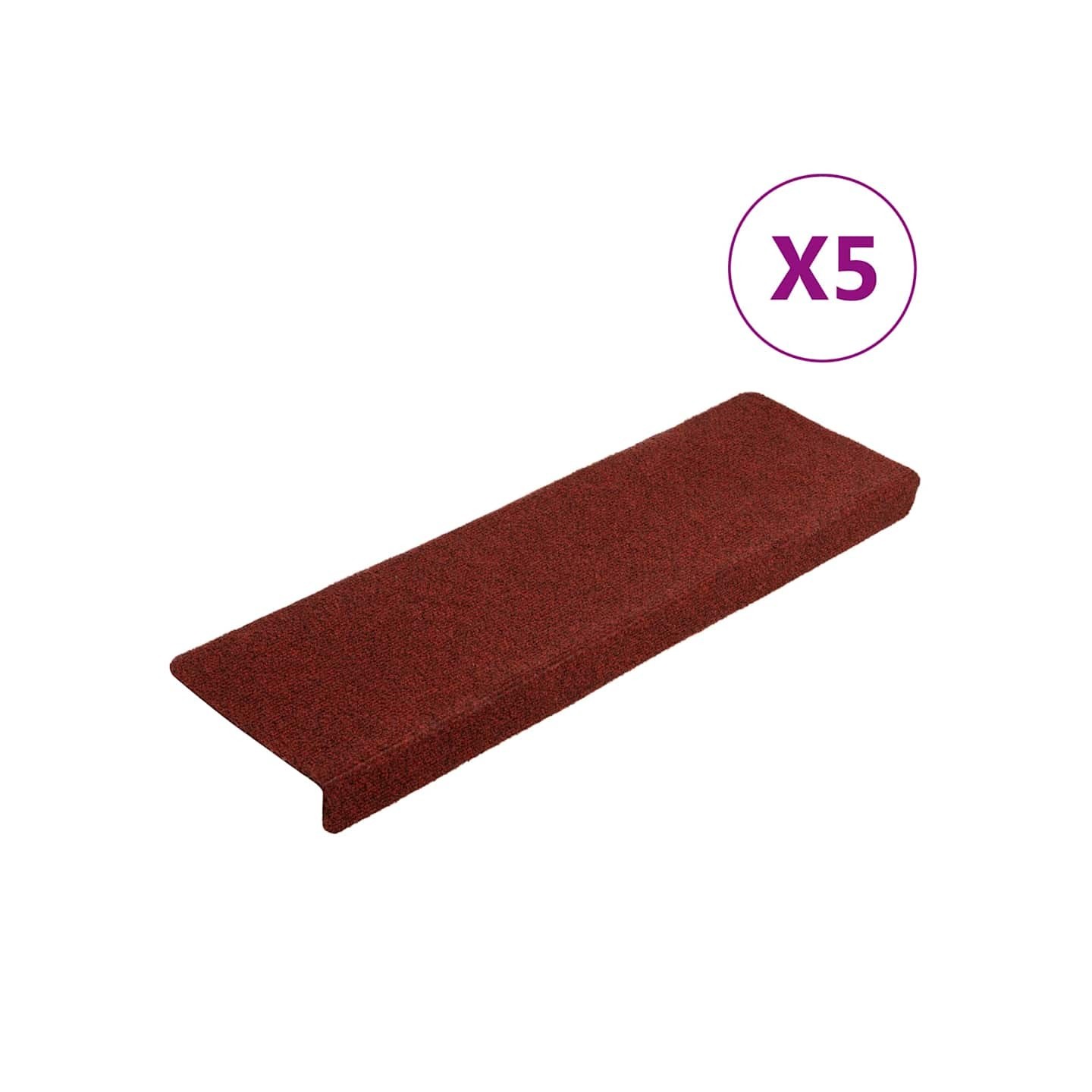 Tapis d'escalier autocollants 5 pièces 65 x 21 x 4 cm Bordure rectangulaire rouge bordeaux