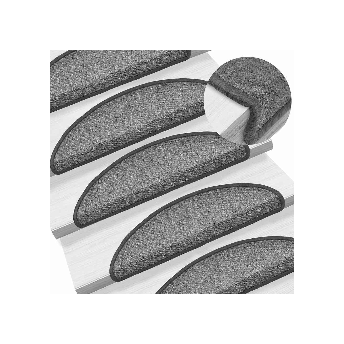 Tapis d'escalier 10 pièces 56 x 17 x 3 cm Gris foncé Demi-rond