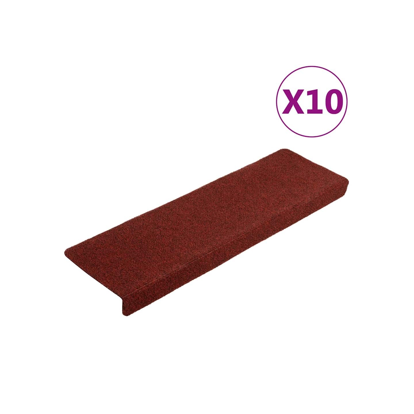 Tapis d'escalier autocollants 10 pièces 65 x 21 x 4 cm Bordure rectangulaire rouge bordeaux