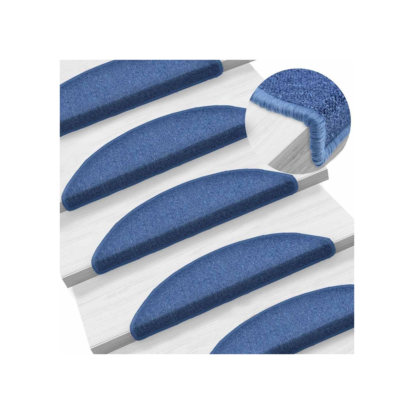 Tapis d'escalier 10 pièces 56 x 17 x 3 cm Bleu Demi-rond