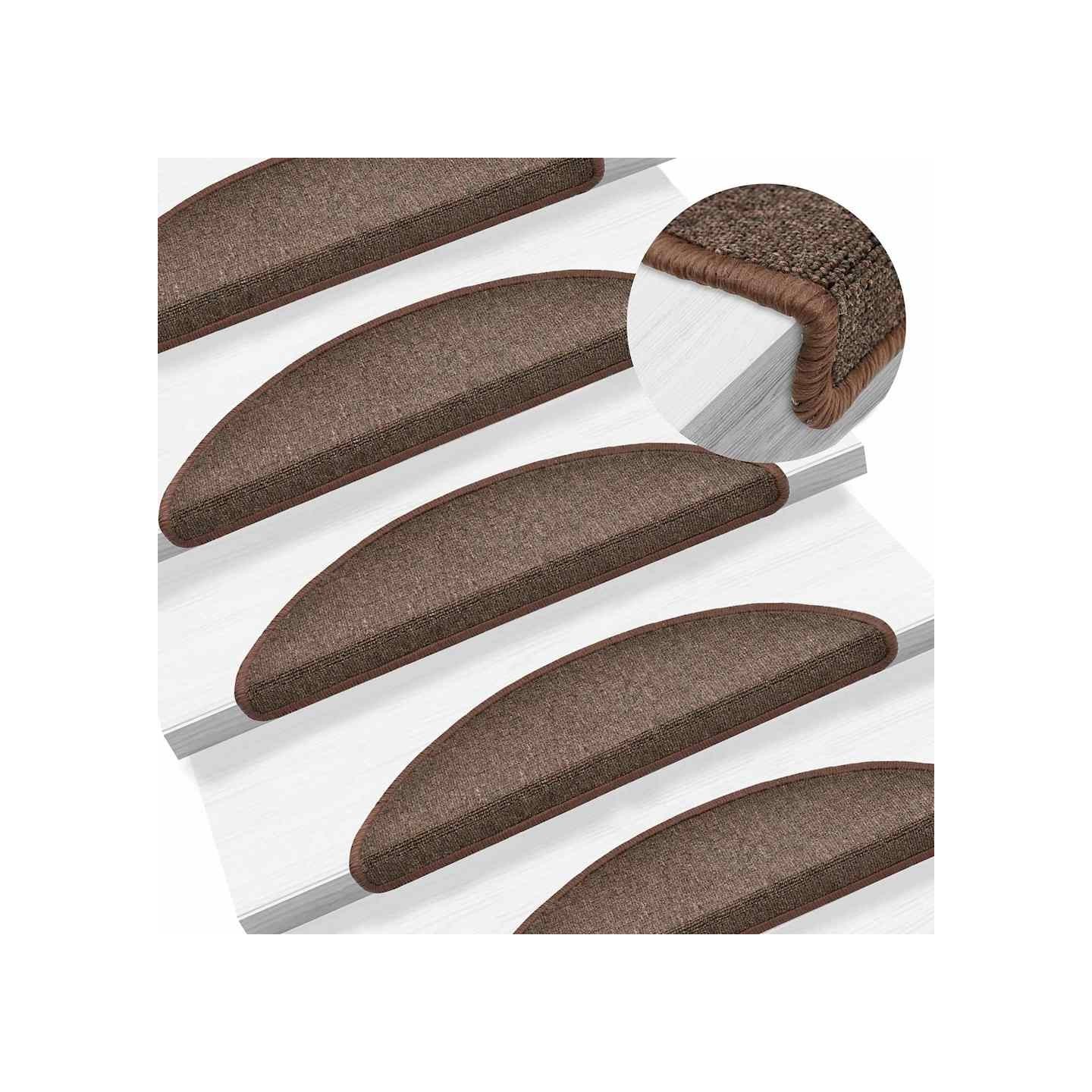 Tapis d'escalier 10 pièces 56 x 17 x 3 cm marron café demi-rond