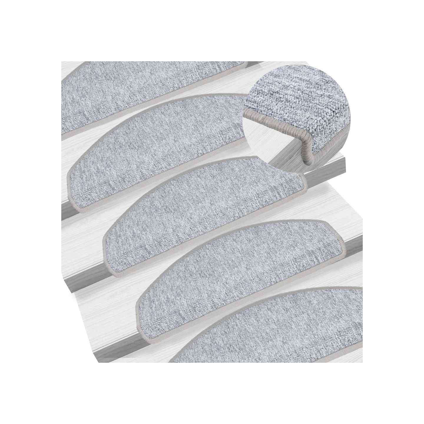 Tapis d'escalier 10 pièces 65 x 24 x 4 cm Gris clair Demi-rond Grand