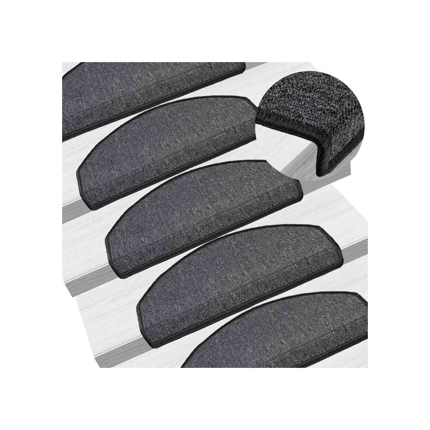 Tapis d'escalier 10 pièces 65 x 24 x 4 cm Anthracite Demi-rond Grand