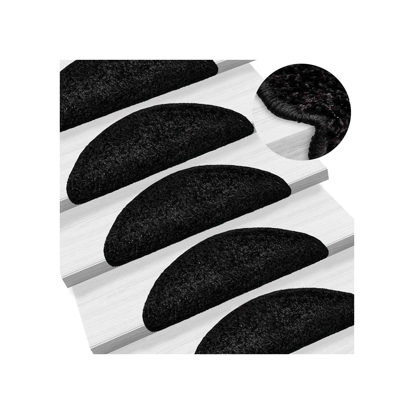 Tapis d'escalier 10 pièces 56 x 17 x 3 cm Noir Demi-rond