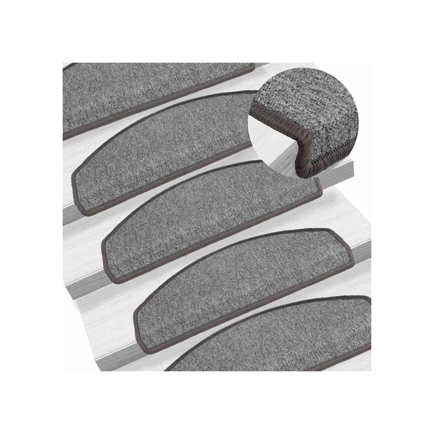 Tapis d'escalier 10 pièces 65 x 24 x 4 cm Gris foncé Demi-rond Grand