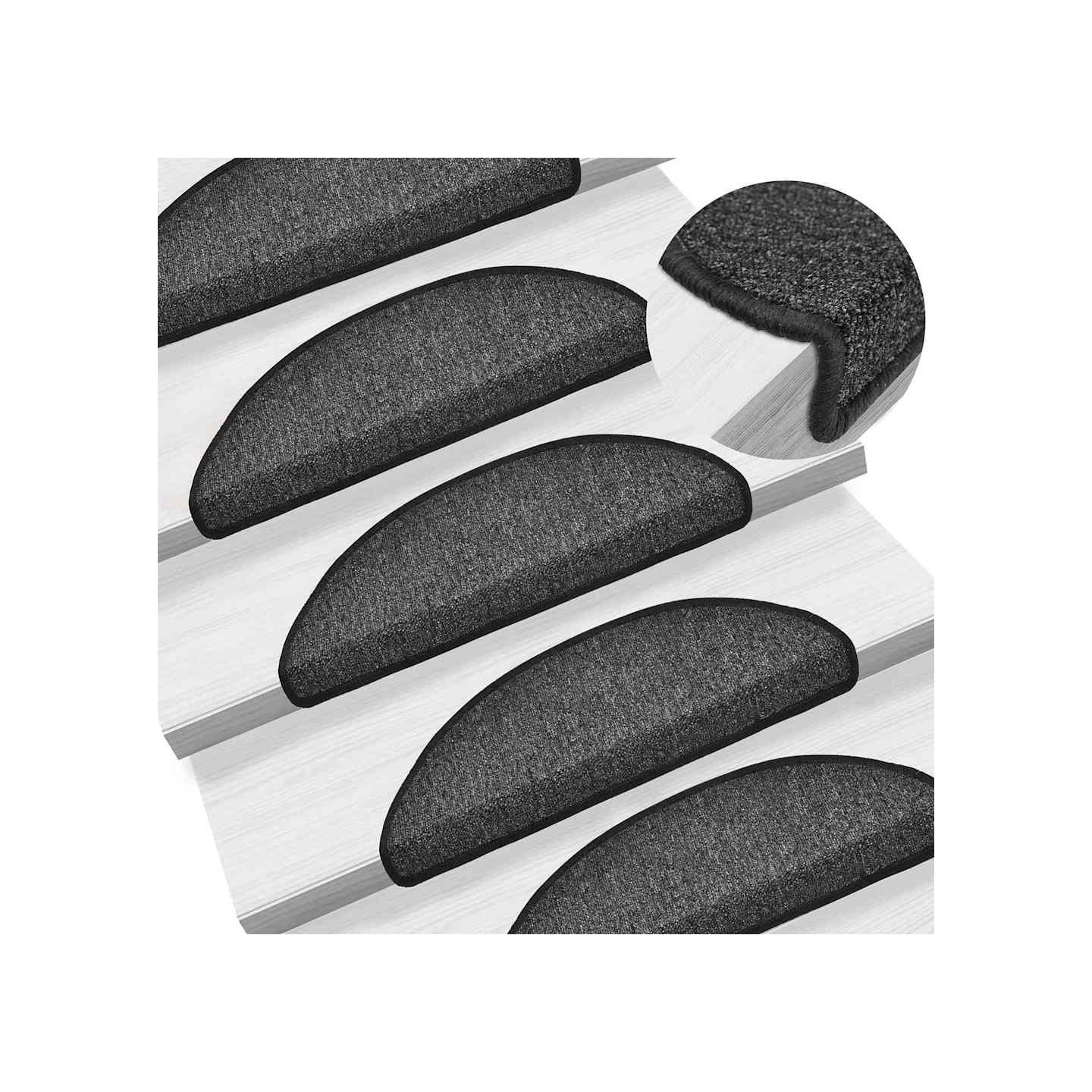 Tapis d'escalier 10 pièces 56 x 17 x 3 cm Anthracite Demi-rond
