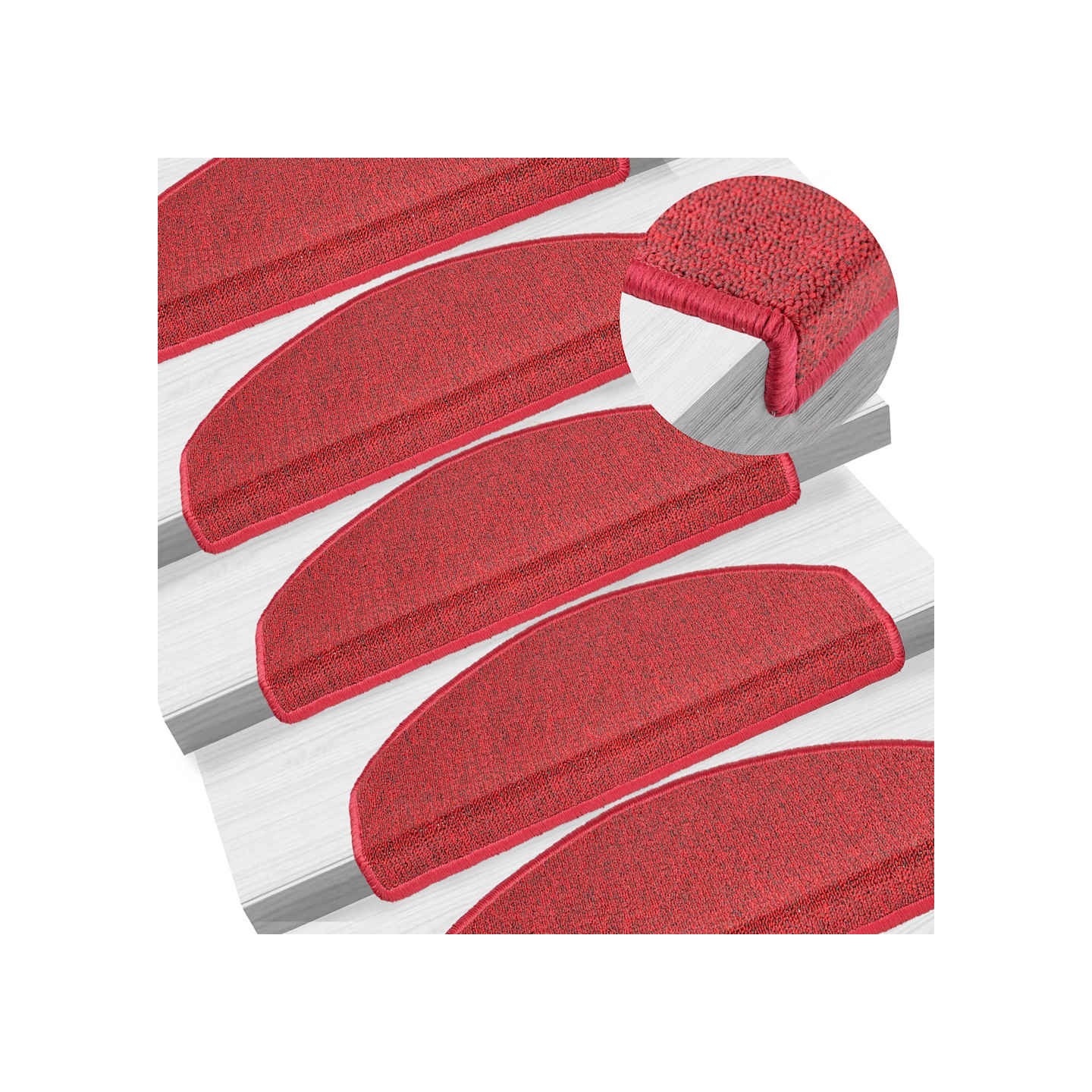 Tapis d'escalier 10 pièces 65 x 24 x 4 cm Rouge Demi-rond Grand