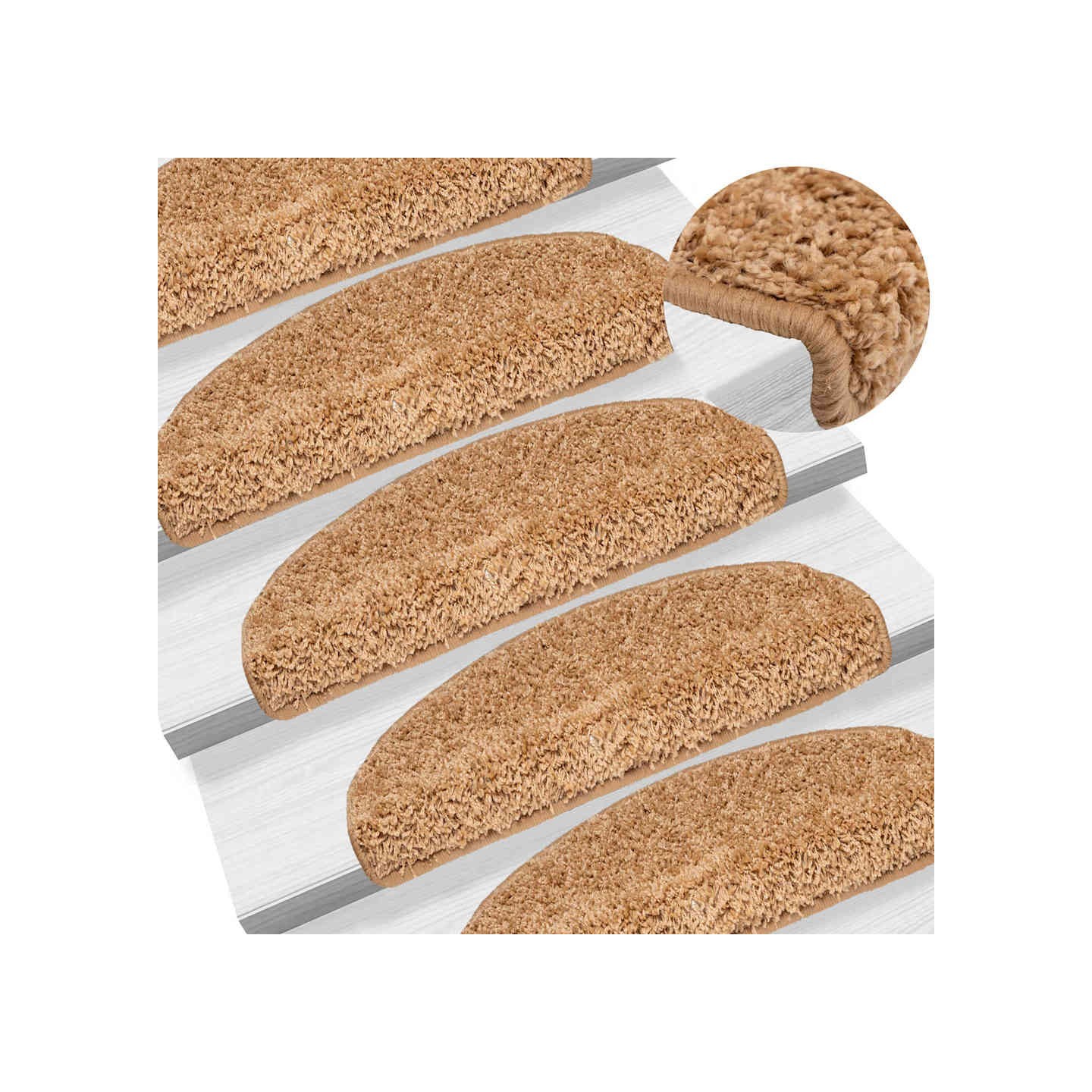 Tapis d'escalier 10 pièces 65 x 21 x 4 cm Beige Demi-rond Grand