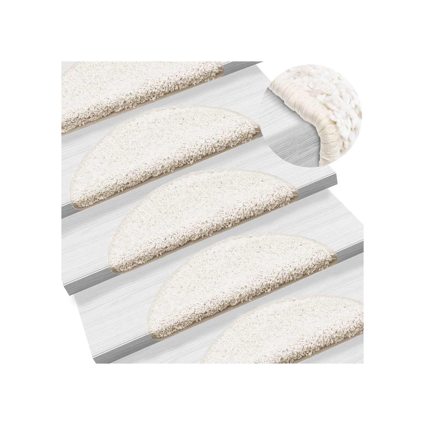 Tapis d'escalier 10 pièces 56 x 17 x 3 cm Blanc Demi-rond