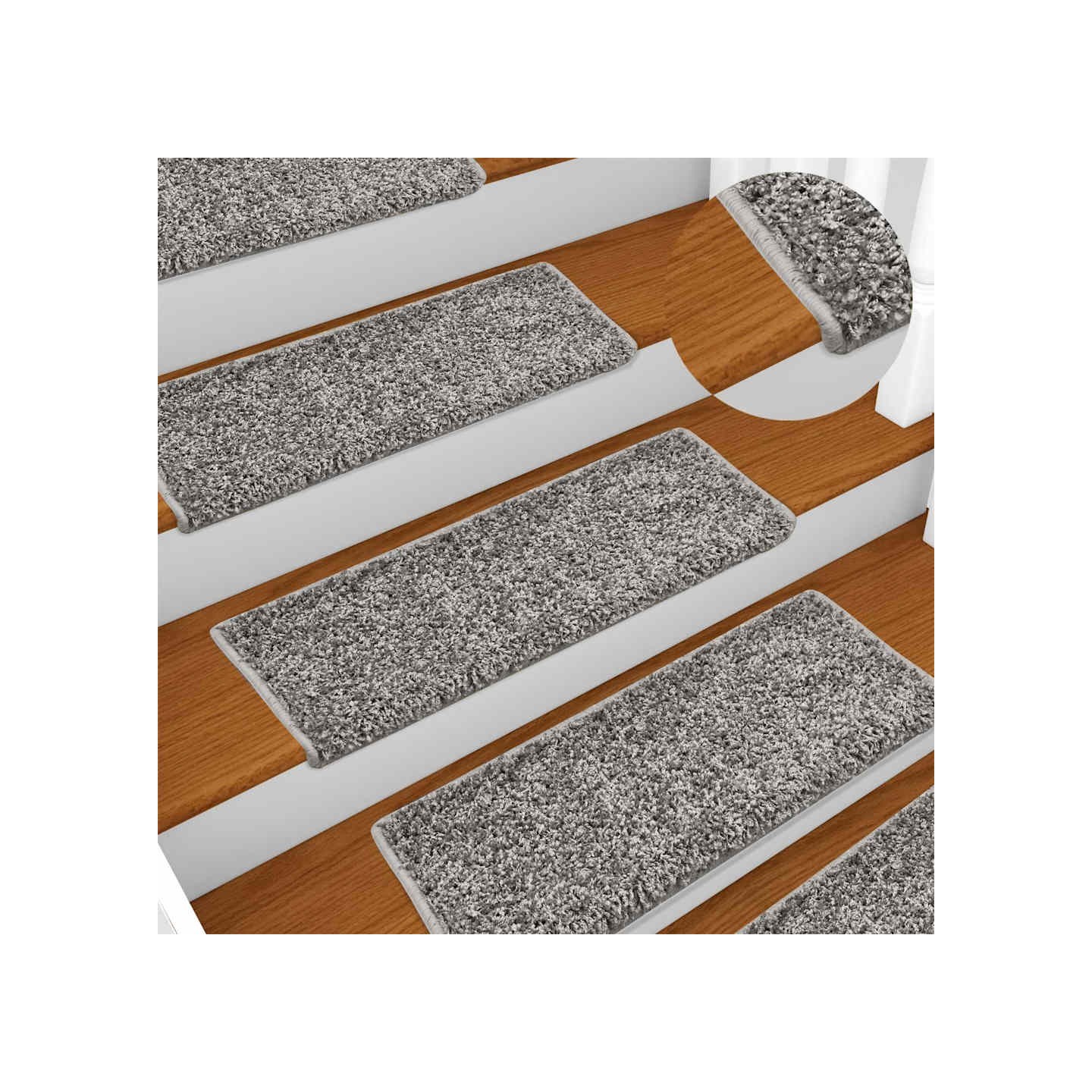 Tapis d'escalier 10 pièces 65 x 21 x 4 cm Gris Bord rectangulaire
