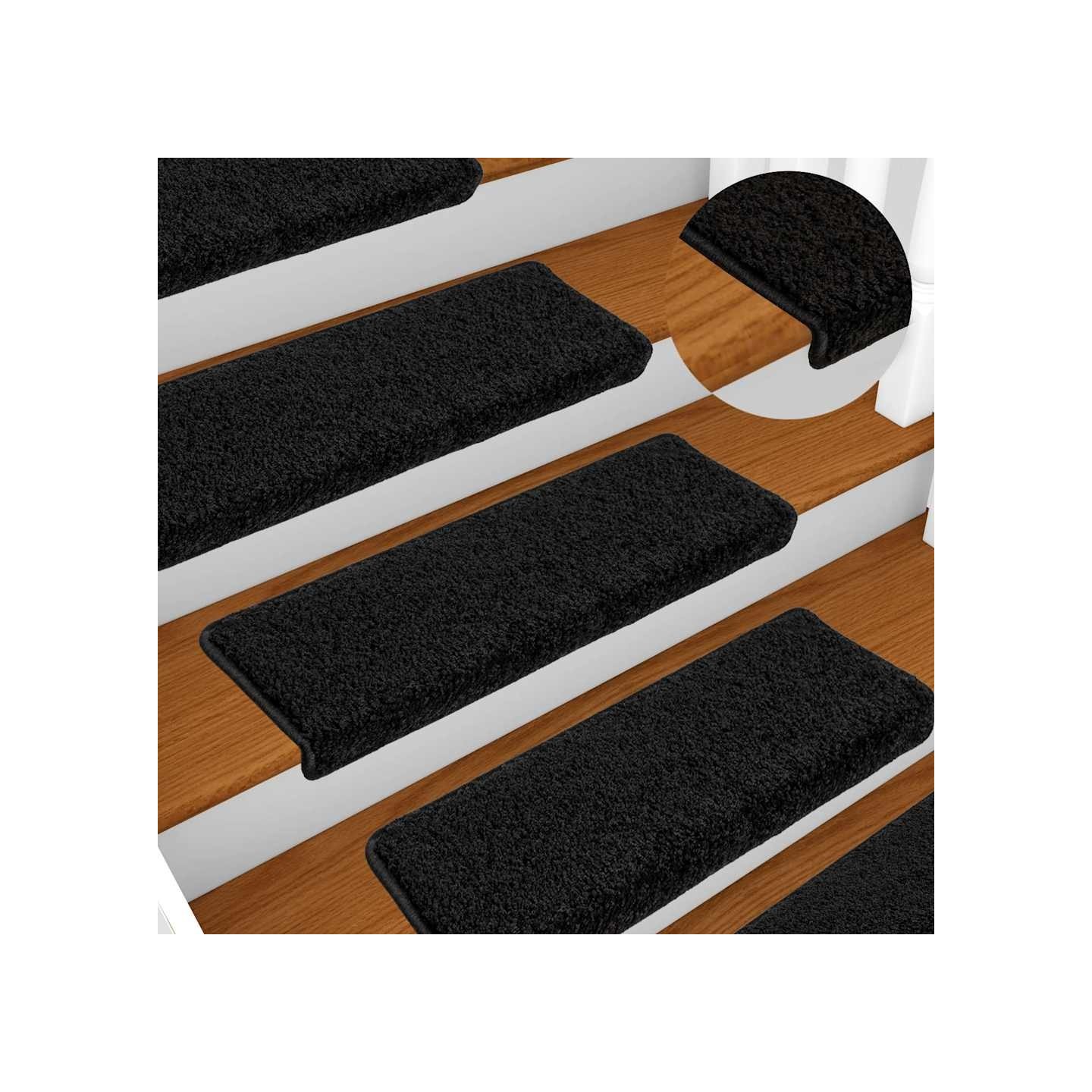Tapis d'escalier 10 pièces 65 x 21 x 4 cm Noir Bord rectangulaire