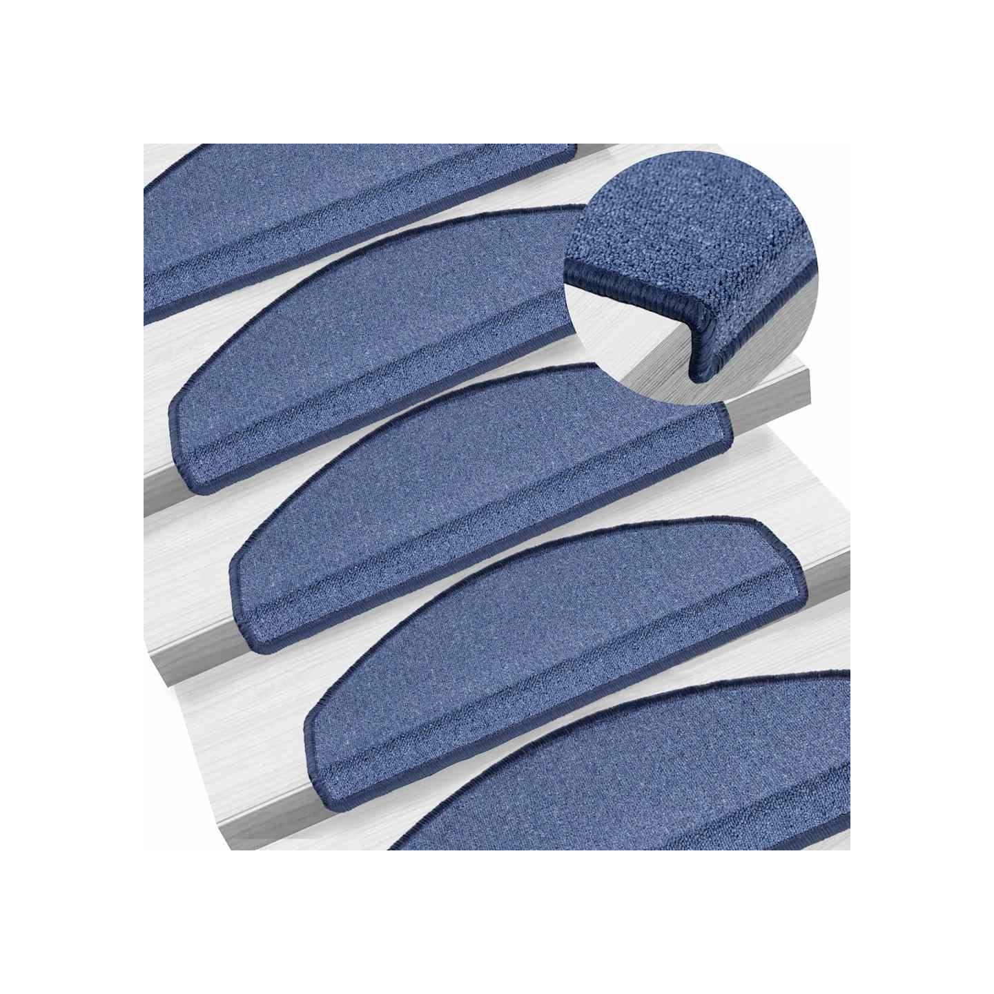 Tapis d'escalier 10 pièces 65 x 24 x 4 cm Bleu Demi-rond Grand