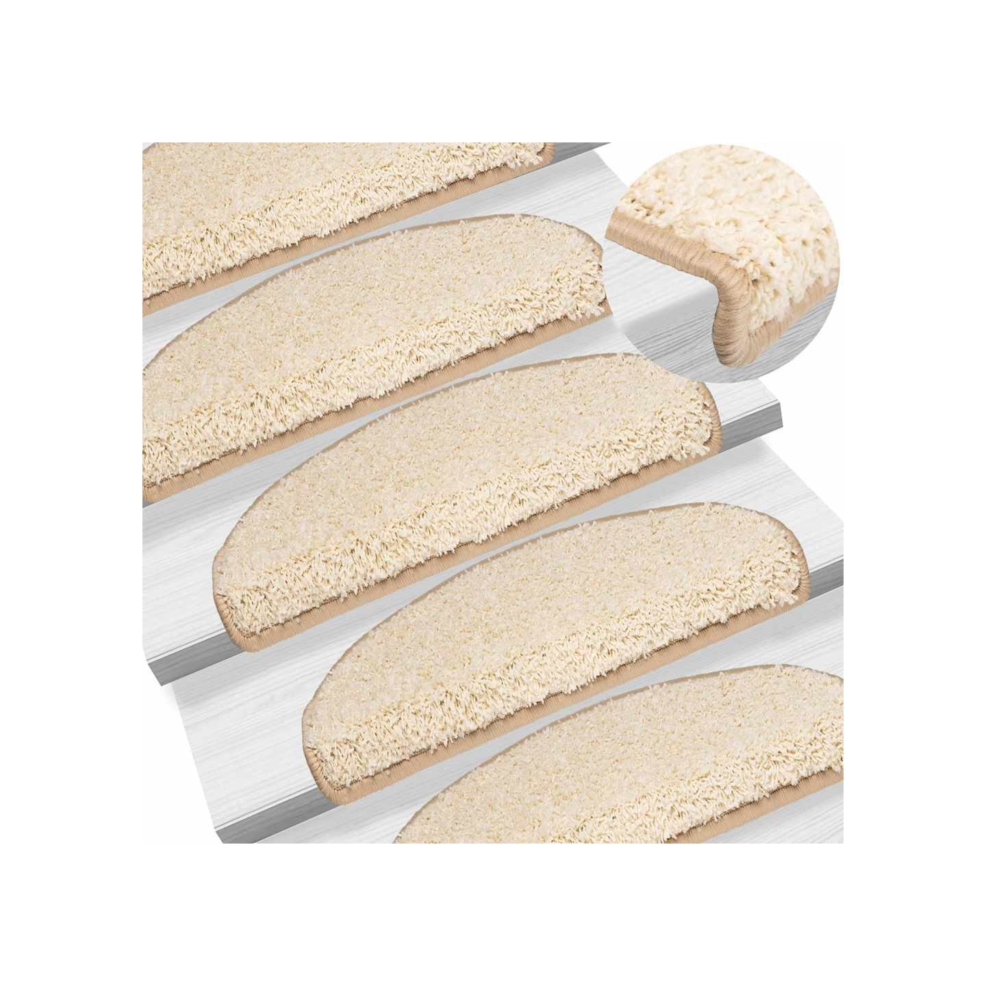 Tapis d'escalier 10 pièces 65 x 21 x 4 cm Crème Demi-rond Grand