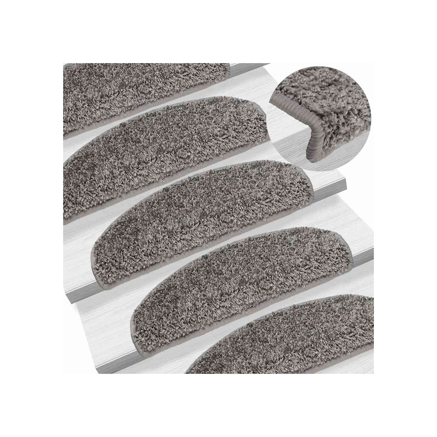 Tapis d'escalier 10 pièces 65 x 21 x 4 cm Gris Demi-rond Grand