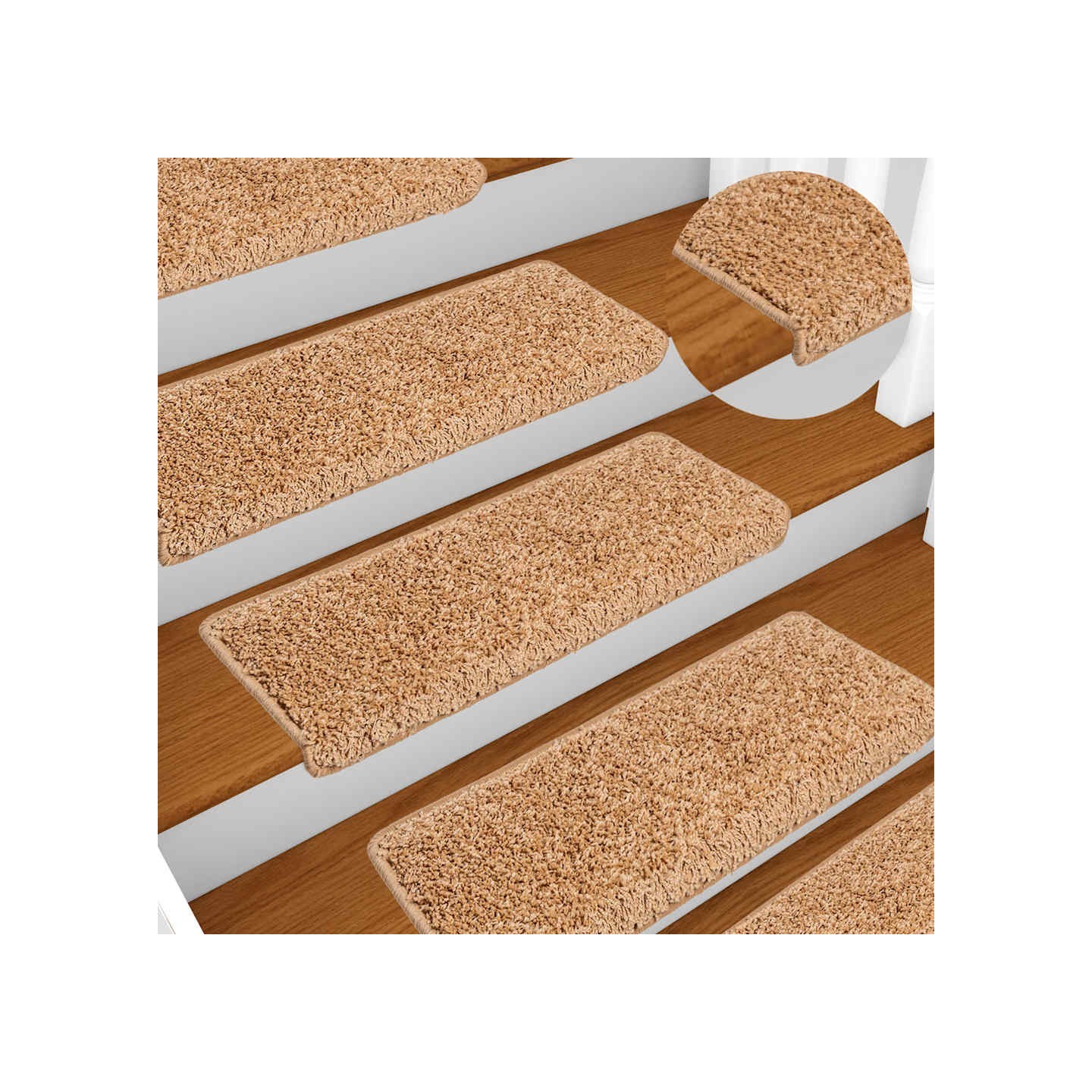 Tapis d'escalier 10 pièces 65 x 21 x 4 cm Beige Bord rectangulaire