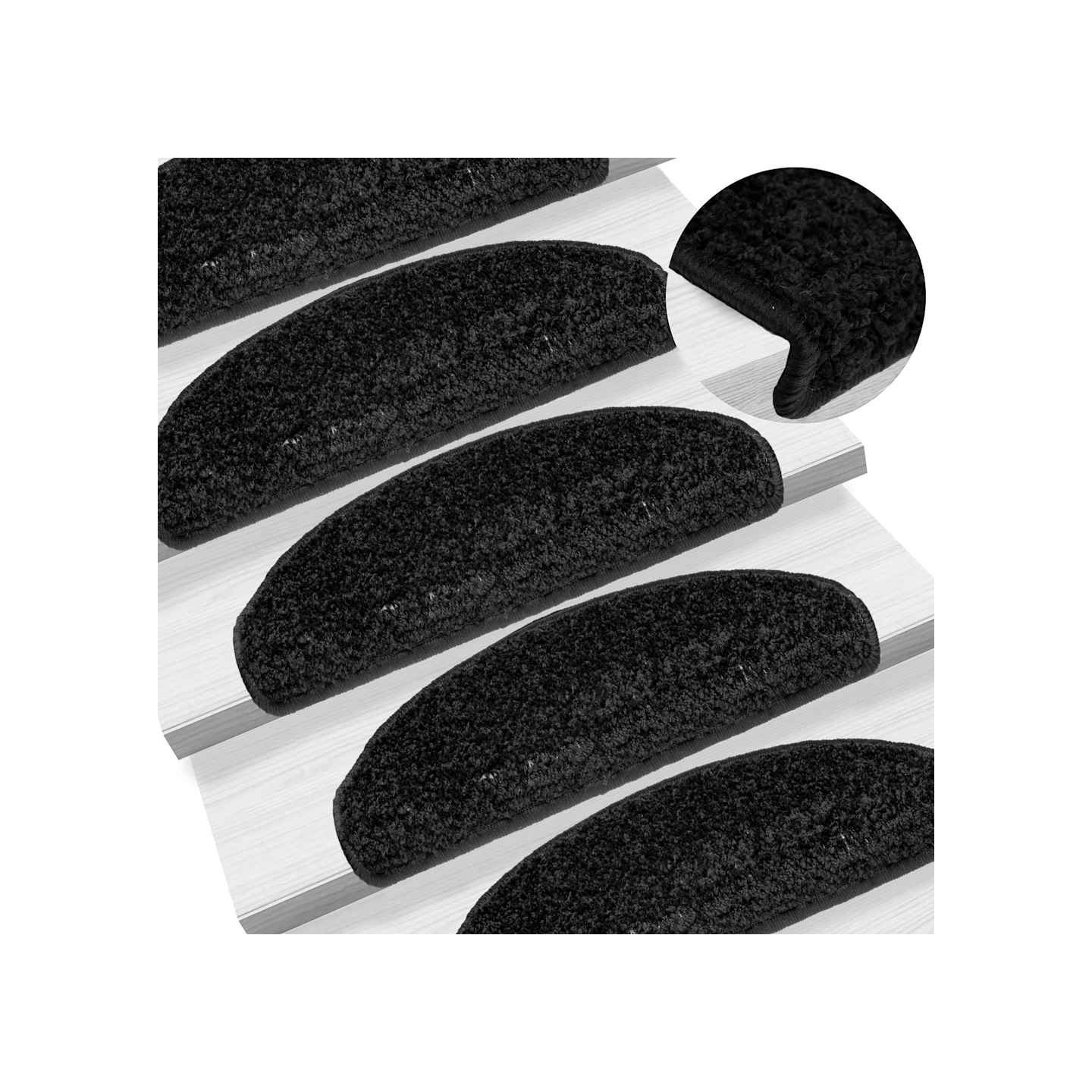 Tapis d'escalier 10 pièces 65 x 21 x 4 cm Noir Demi-rond Grand
