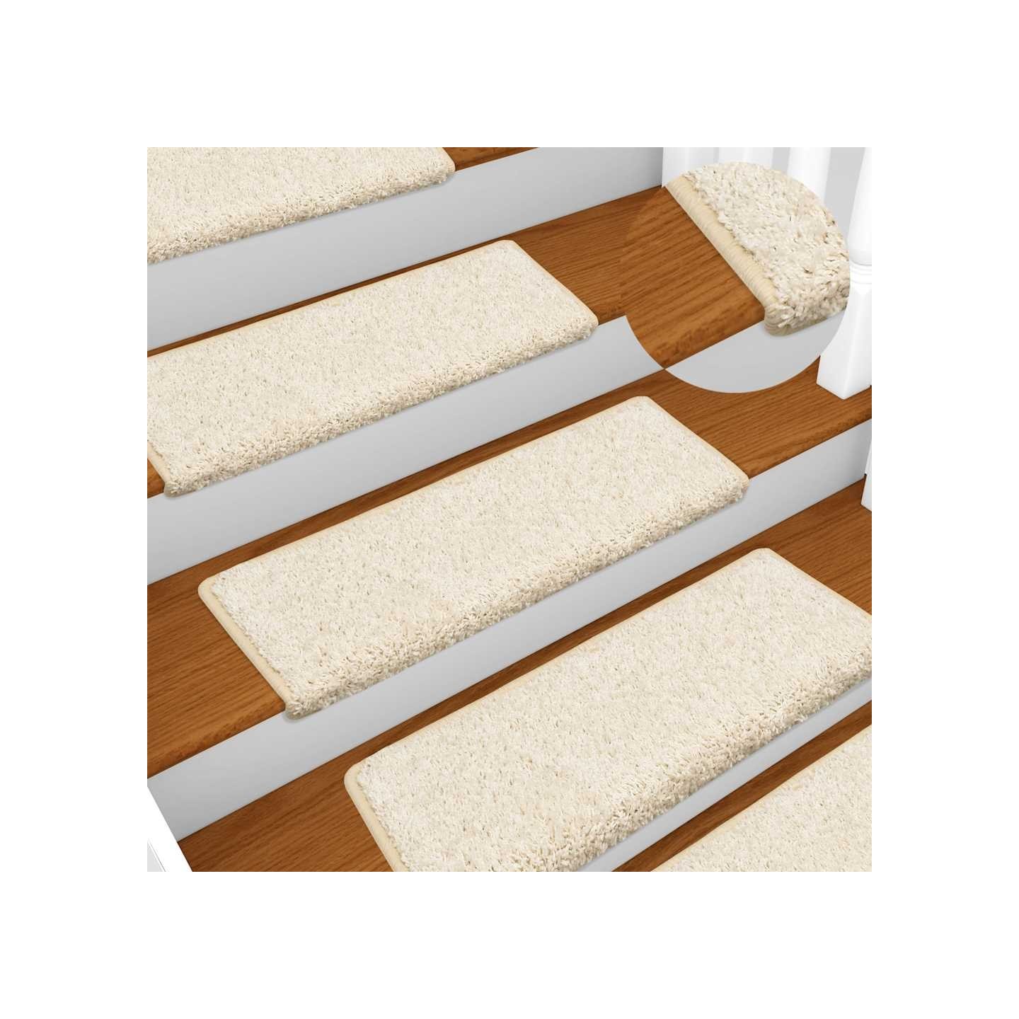 Tapis d'escalier 10 pièces 65 x 21 x 4 cm Blanc Bord rectangulaire