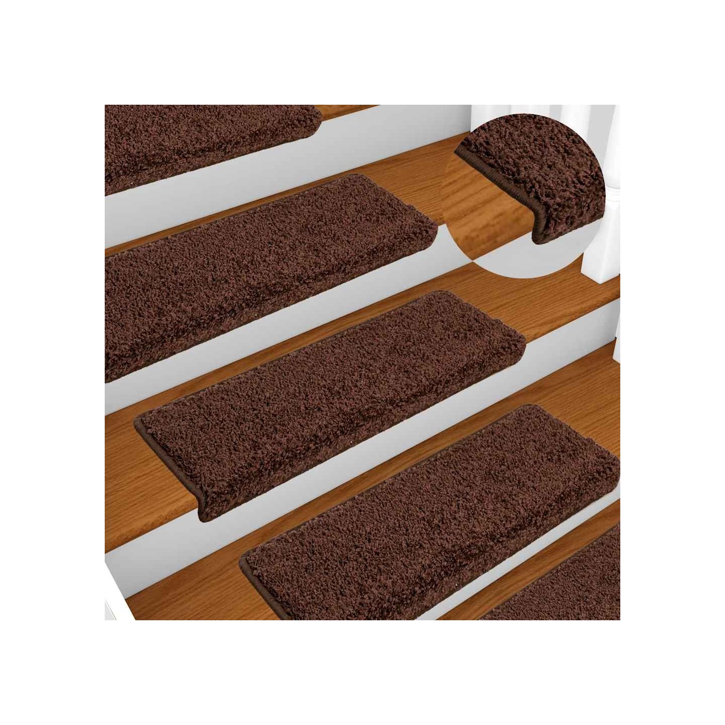 Tapis d'escalier 10 pièces 65 x 21 x 4 cm Marron Bord rectangulaire