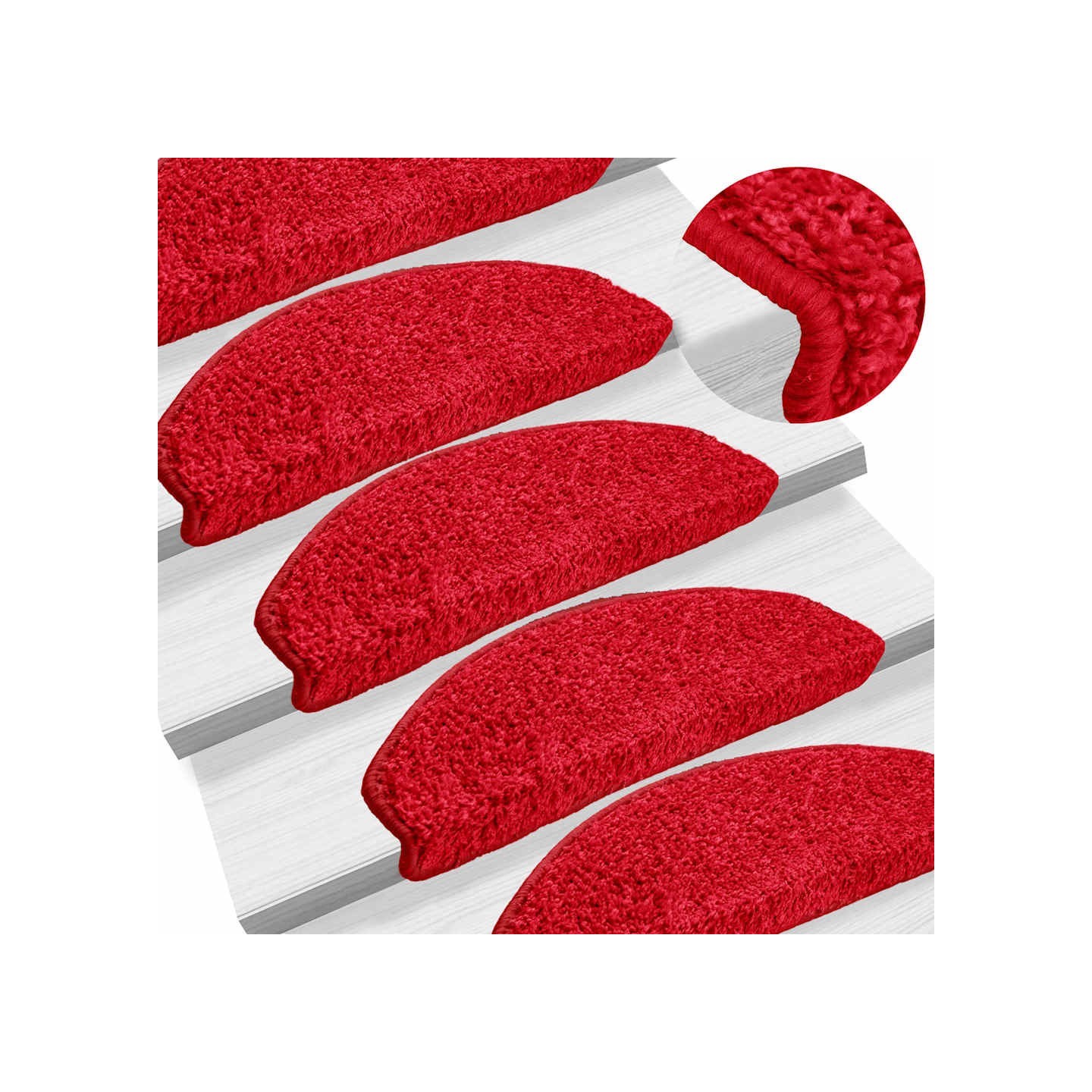 Tapis d'escalier 10 pièces 65 x 21 x 4 cm Rouge Demi-rond Grand